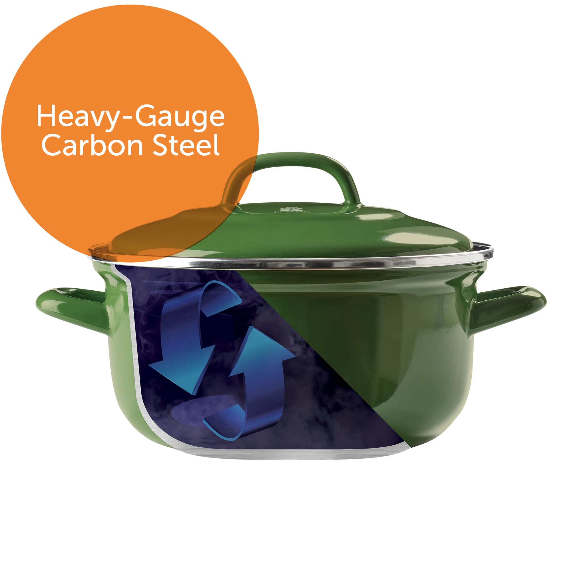 BK Indigo Dutch Heritage Round German Enameled Casserole Pot with Lid - PFAS-Free Ceramic Non-Stick Coating, 4.2L (24cm), Induction, Oven & Dishwasher Safe, Green - Perfect for Slow Cooking, Baking & Serving Dishes