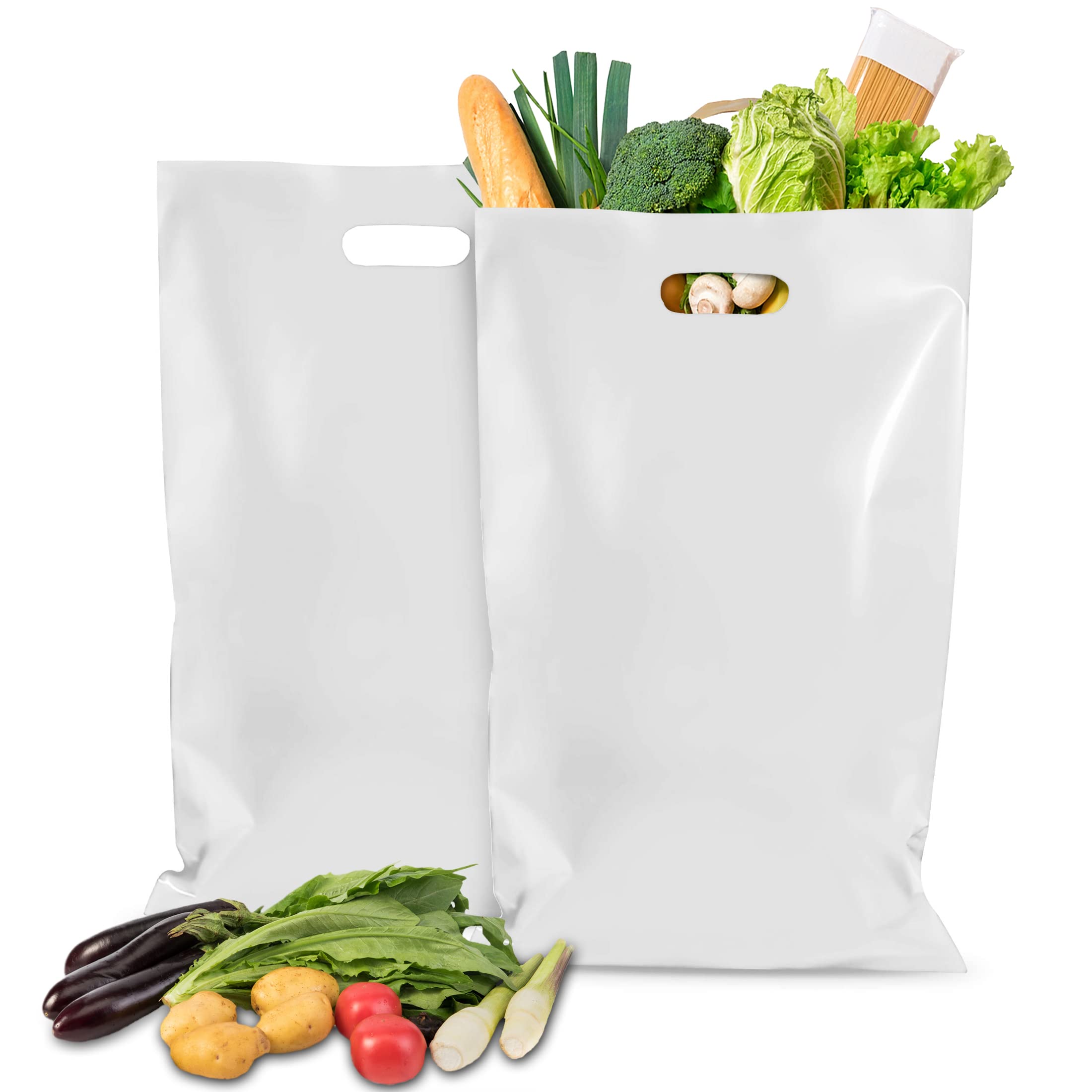 APQ 1000-Pack White Polyethylene Die-Cut Handle Merchandise Bags 12x3x20 Inches, 1.25 Mil Thickness - Retail Shopping Bags for Stores, Boutiques & Trade Shows | Perfect for Gift Packaging, Promotional Events & Small Business Branding