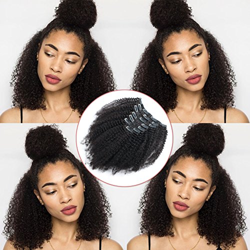 Lovrio 9A Grade Afro Kinky Curly Clip-In Human Hair Extensions - 7-Piece Full Head Brazilian Virgin Hair Weave for Black Women (120g, 17 Clips, 22 Inch) - Perfect for Parties, Weddings & Daily Styling