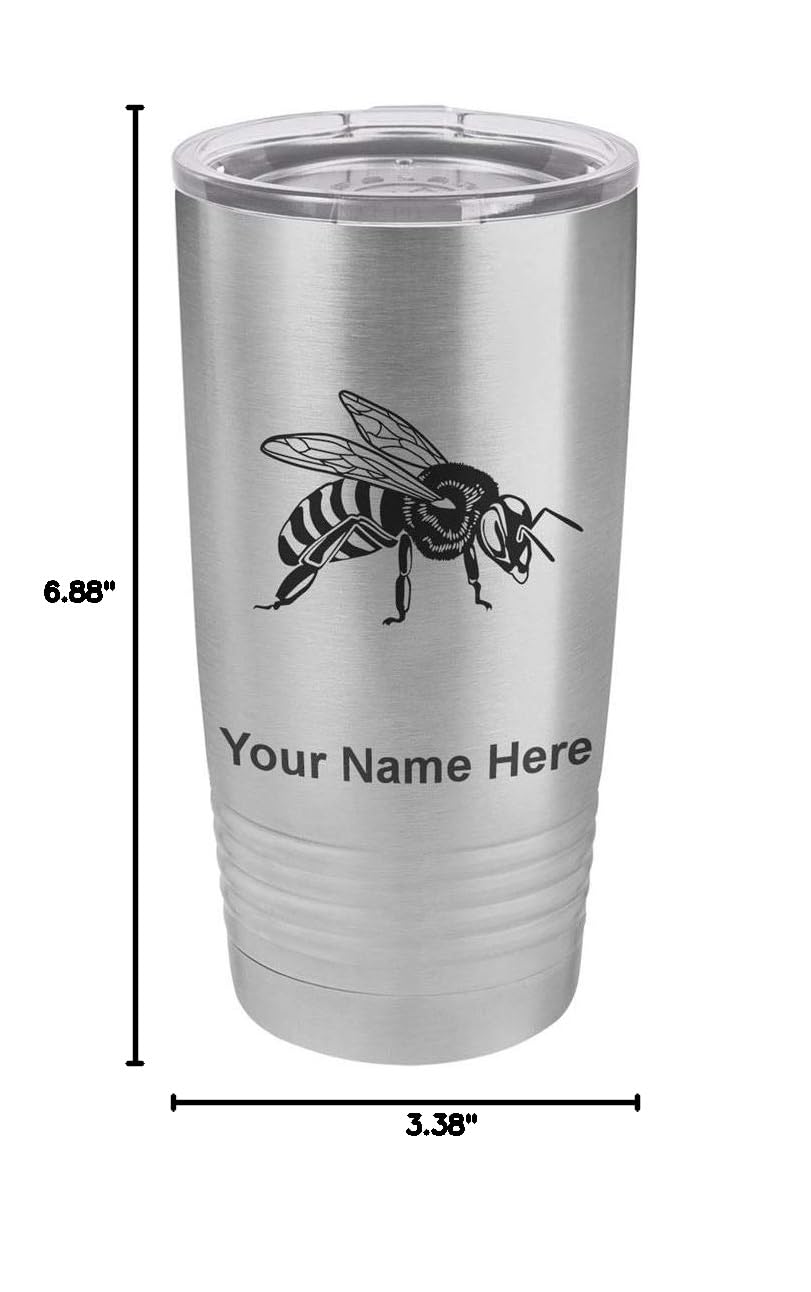 LaserGram 20oz Stainless Steel Vacuum Insulated Tumbler Mug with Personalized Engraving - Honey Bee Design for Hot & Cold Drinks - Perfect for Office, Travel, Camping and Outdoor Activities