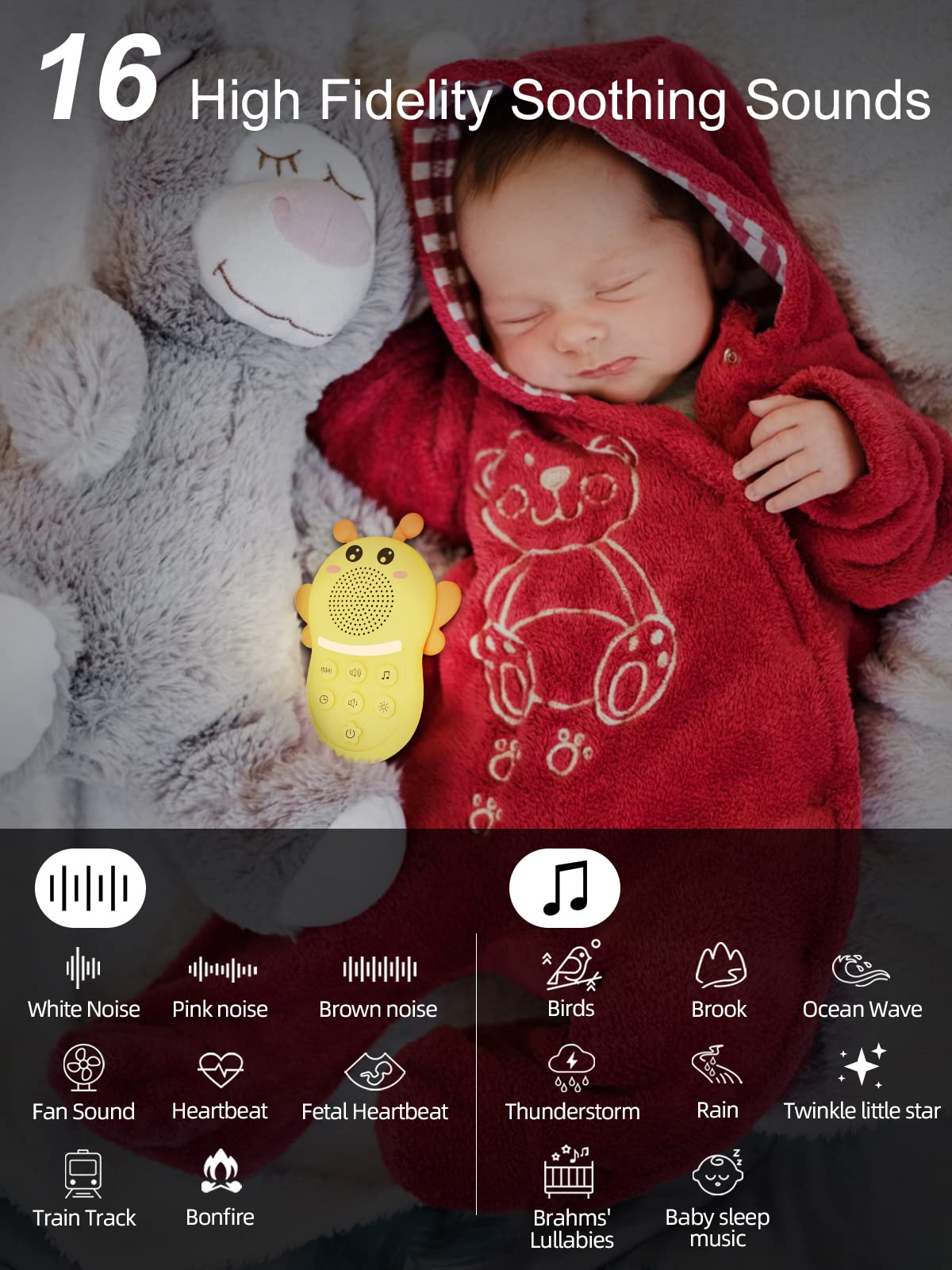 Portable White Noise Machine for Babies & Kids - Rechargeable Baby Sound Machine with Night Light, Sleep Soother & Lullabies | Perfect for Nursery, Travel & Baby Shower Gifts