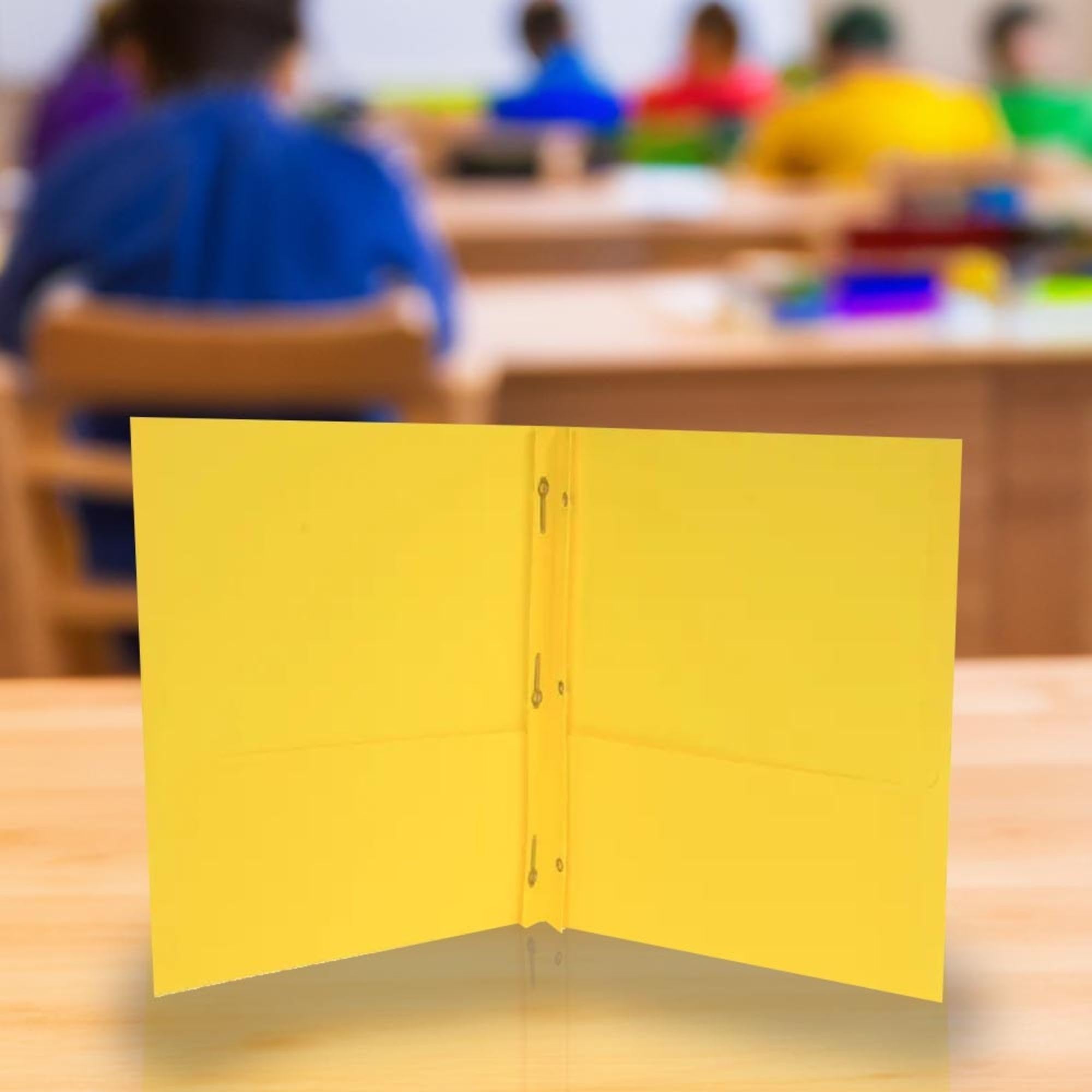 School Smart 2-Pocket Folders with Fasteners - Yellow, Pack of 25 | Durable School & Office Supplies for Organizing Papers, Homework & Documents