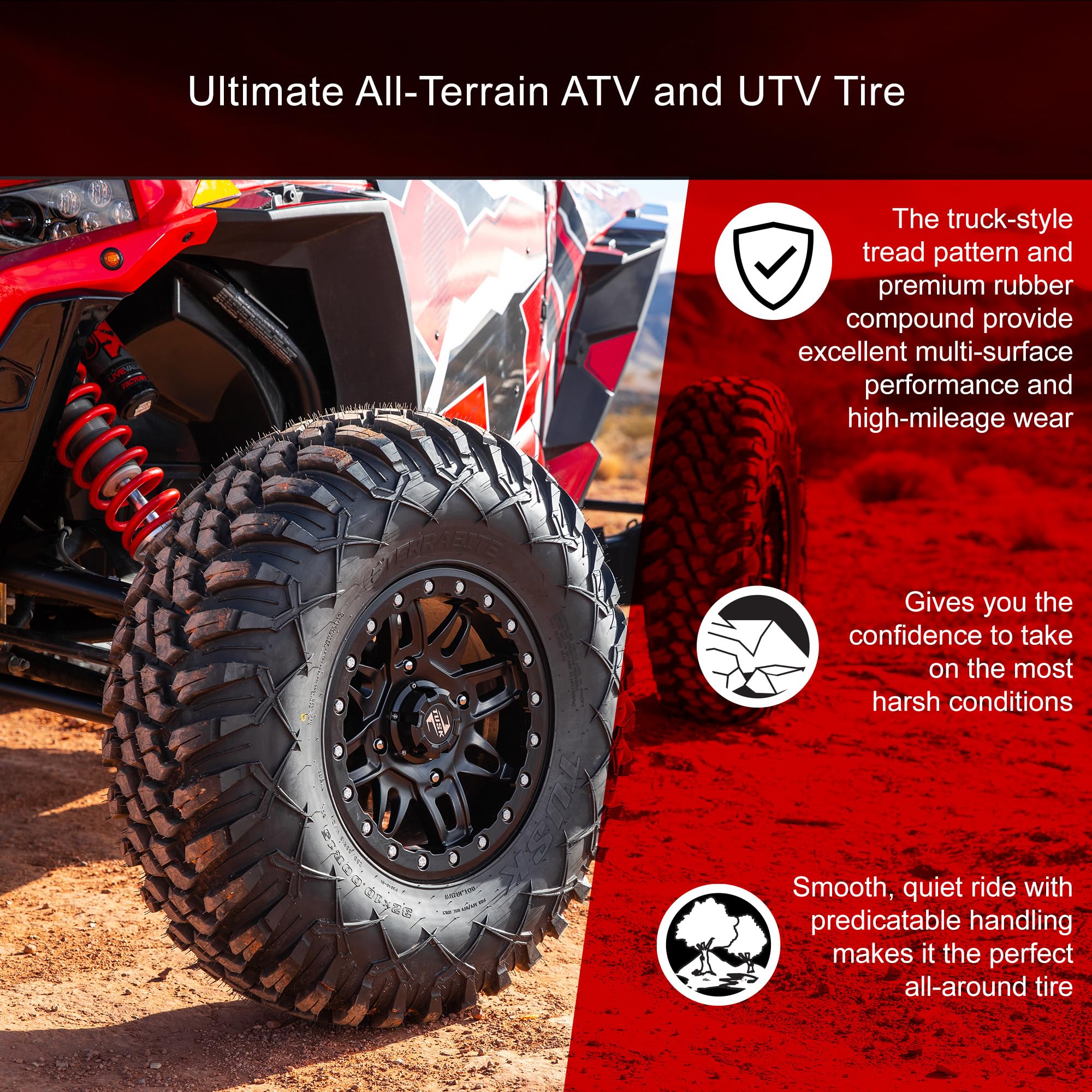 Tusk Terrabite Radial Tire 25x10-12 for ATV/UTV - Medium/Hard Terrain Off-Road Performance | Ideal for Trail Riding, Mudding & Rocky Adventures