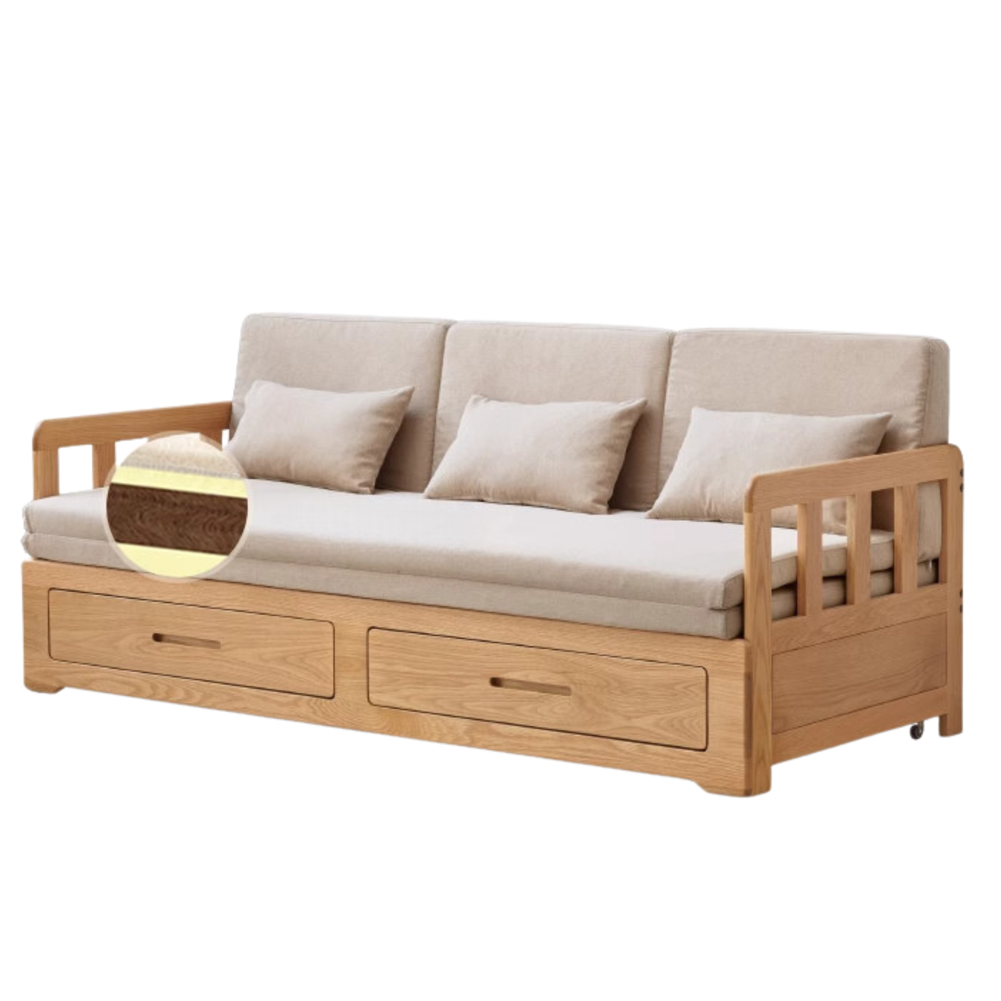 78.7х33.3х32.7 inch / 200х84.7х83.5сm / Natural wood - beige coconut palm mat / sofa bed