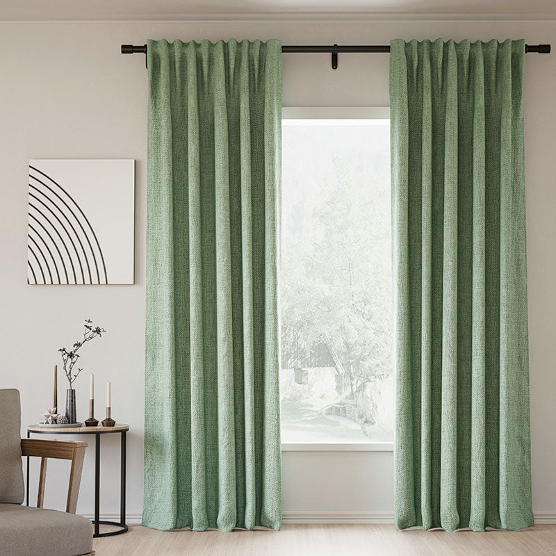 Blackout Curtains with Back Tab - 100% Linen, Memory Trained for Perfect Folds, Modern Beige & White - Custom Drapes for Bedroom & Living Room - Noise Reducing & Light Blocking Window Treatments