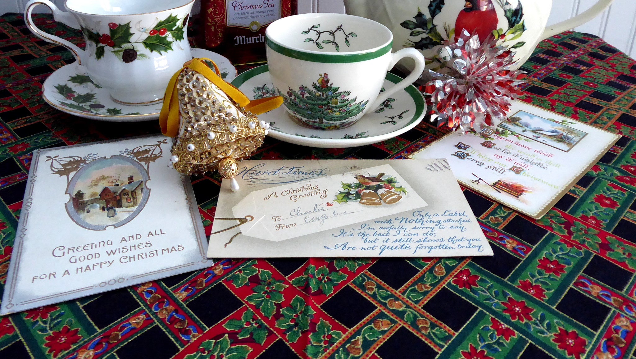 Vintage Christmas Postcards Set of 3 - Embossed Holiday Greetings with Poem - B B London 1914 Collectible Antique Cards - Perfect for Holiday Decor, Scrapbooking & Gift Giving