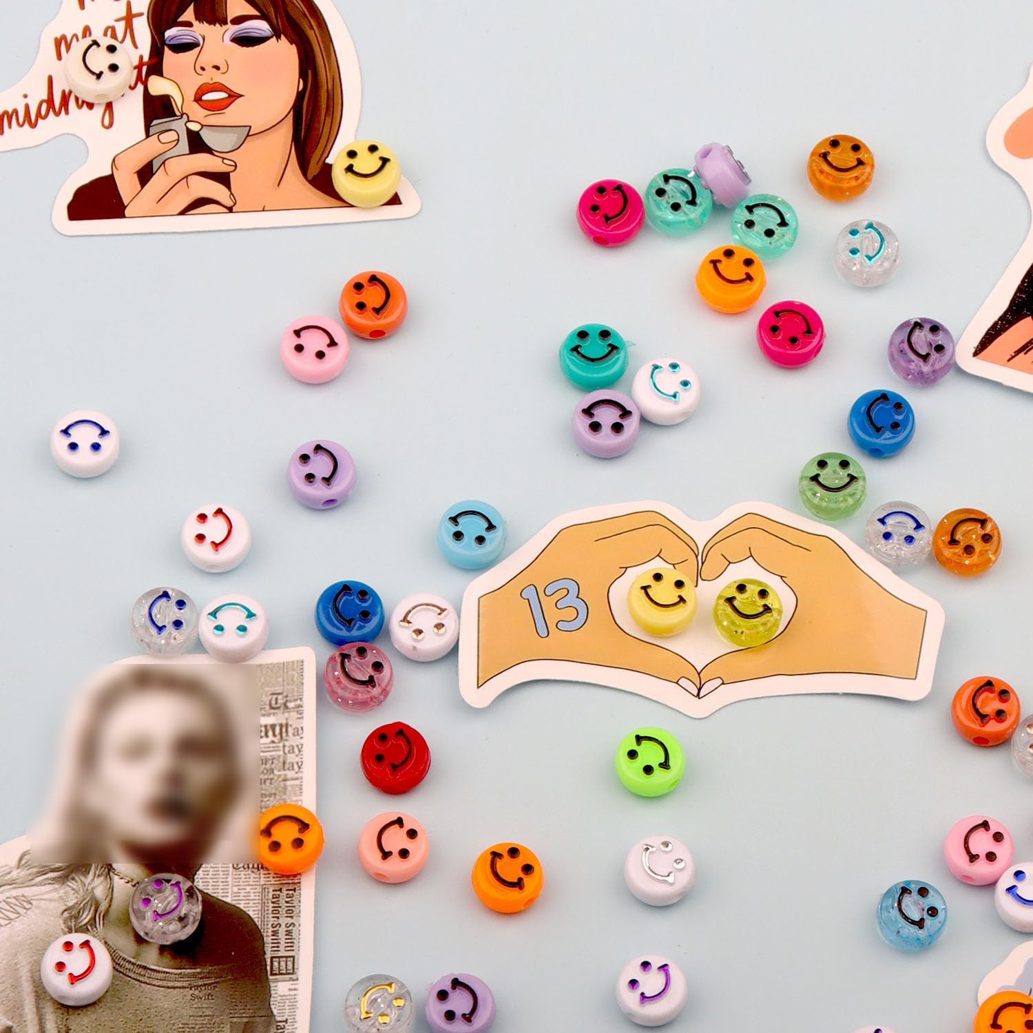 500 Pcs Smile Face Beads for Jewelry Making - DIY Bracelet, Necklace & Earring Craft Kit with Elastic String - Perfect for Kids Crafts, Party Favors & DIY Gift Making