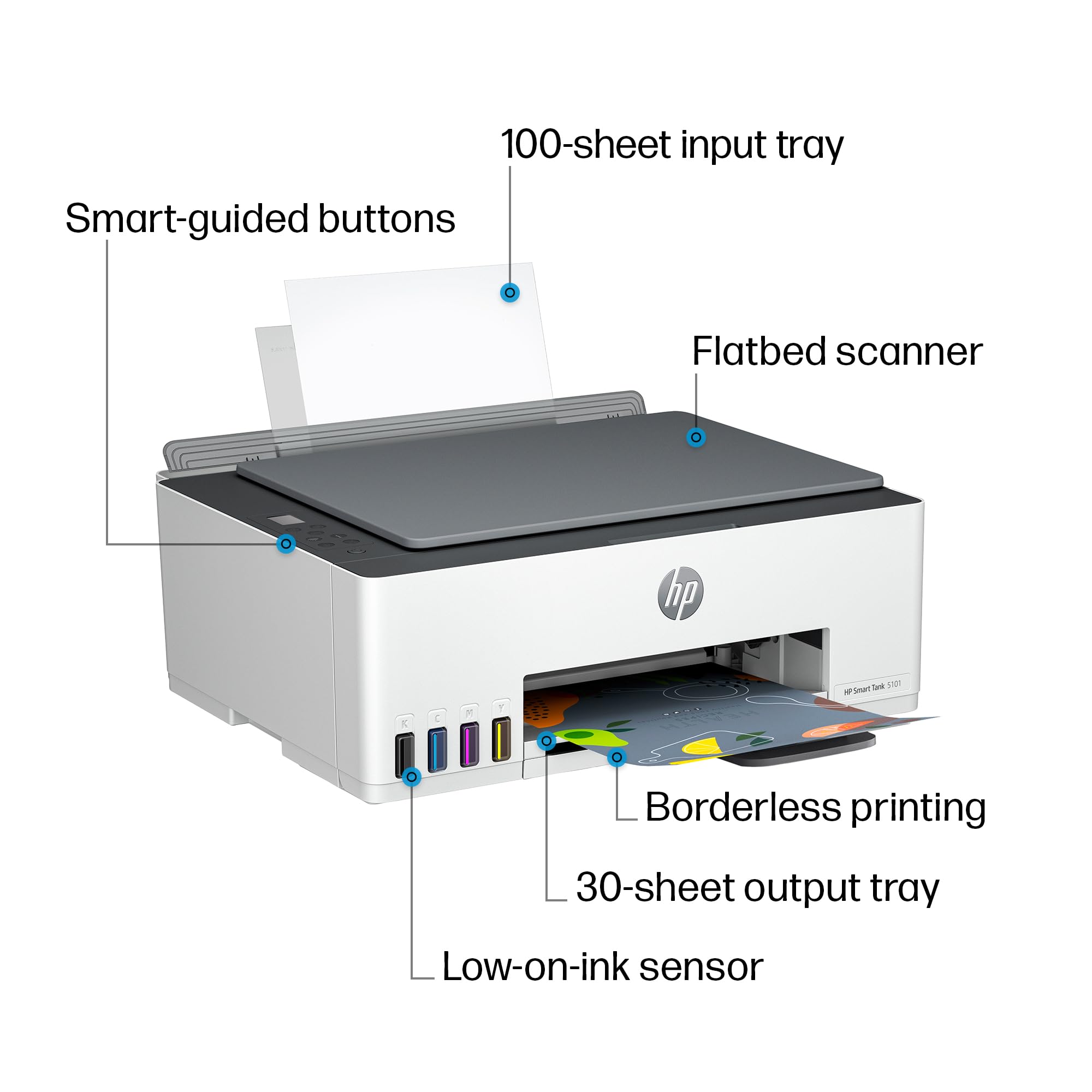 HP Smart Tank 5101 Wireless All-in-One Ink Tank Printer with 2 Years of Ink Included - Print, Scan, Copy - Best for Home & Office Use - Refillable Ink Tank System (1F3Y0A) - Perfect for Remote Work, School Projects, and Small Business Printing Needs