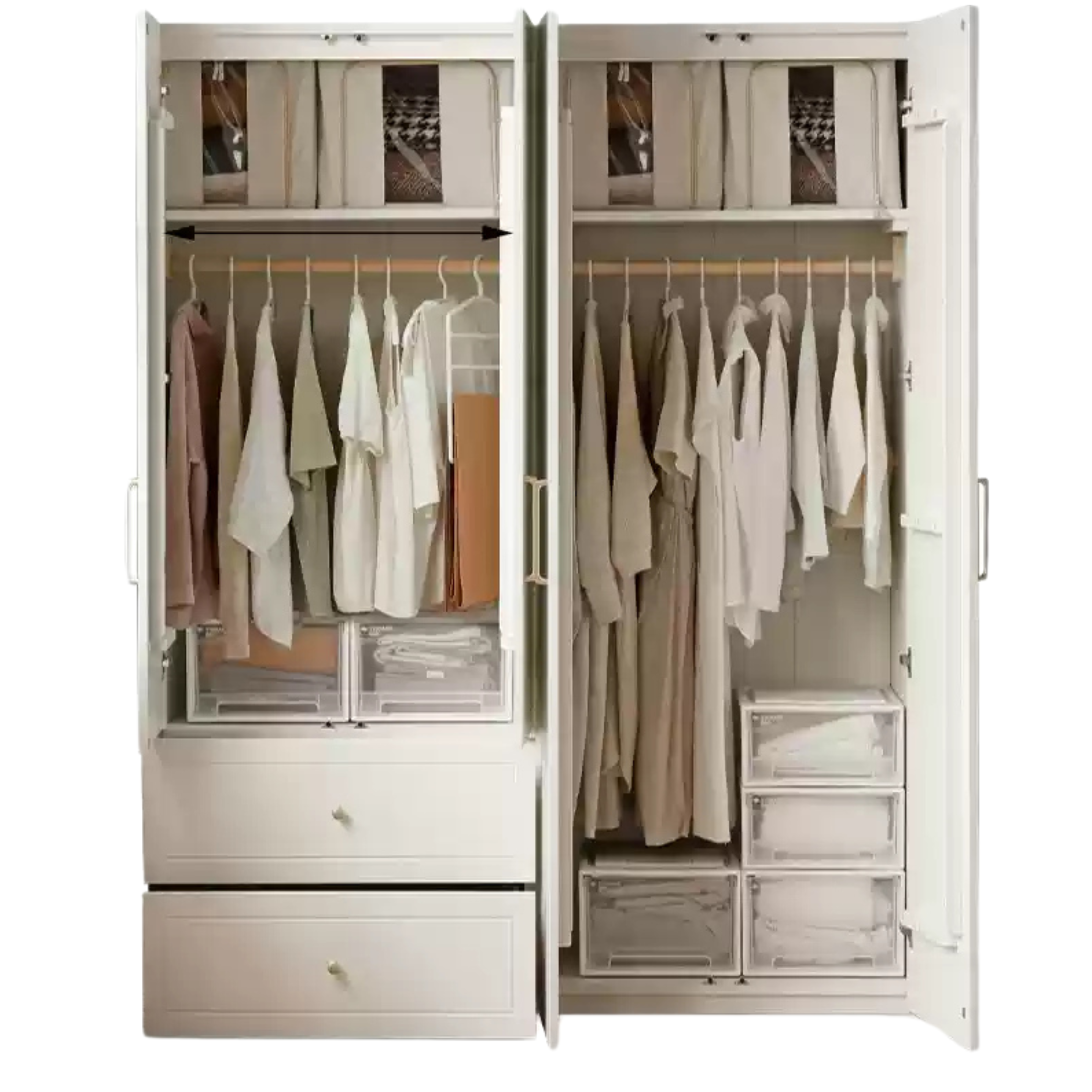 French Cream Pine Solid Wood Wardrobe - Elegant Vintage Closet for Bedroom, Living Room & Guest Room Storage