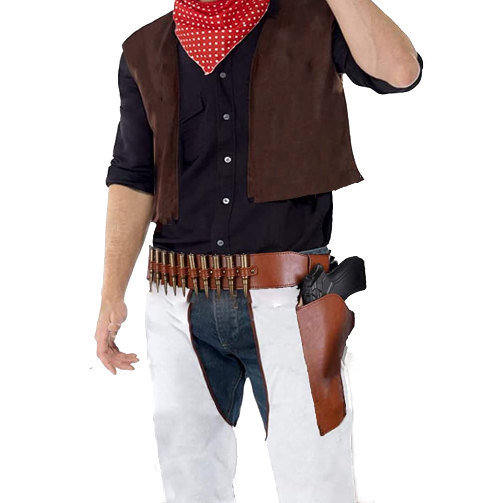 Vintage Cowboy Gun Belt and Holster Set - Western Style Leather Belt with Pistol Holster for Costume, Cosplay, and Cowboy Themed Parties | Perfect for Halloween, Wild West Events, and Cowboy Reenactments