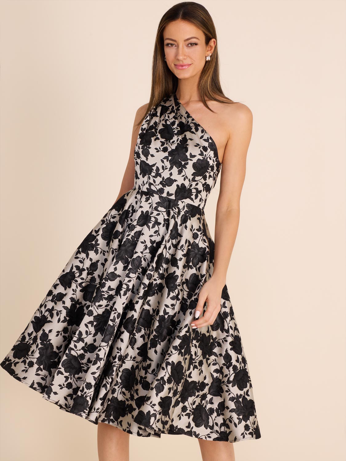 Elegant Floral Jacquard One Shoulder Dress for Women - Perfect for Weddings, Parties & Special Occasions