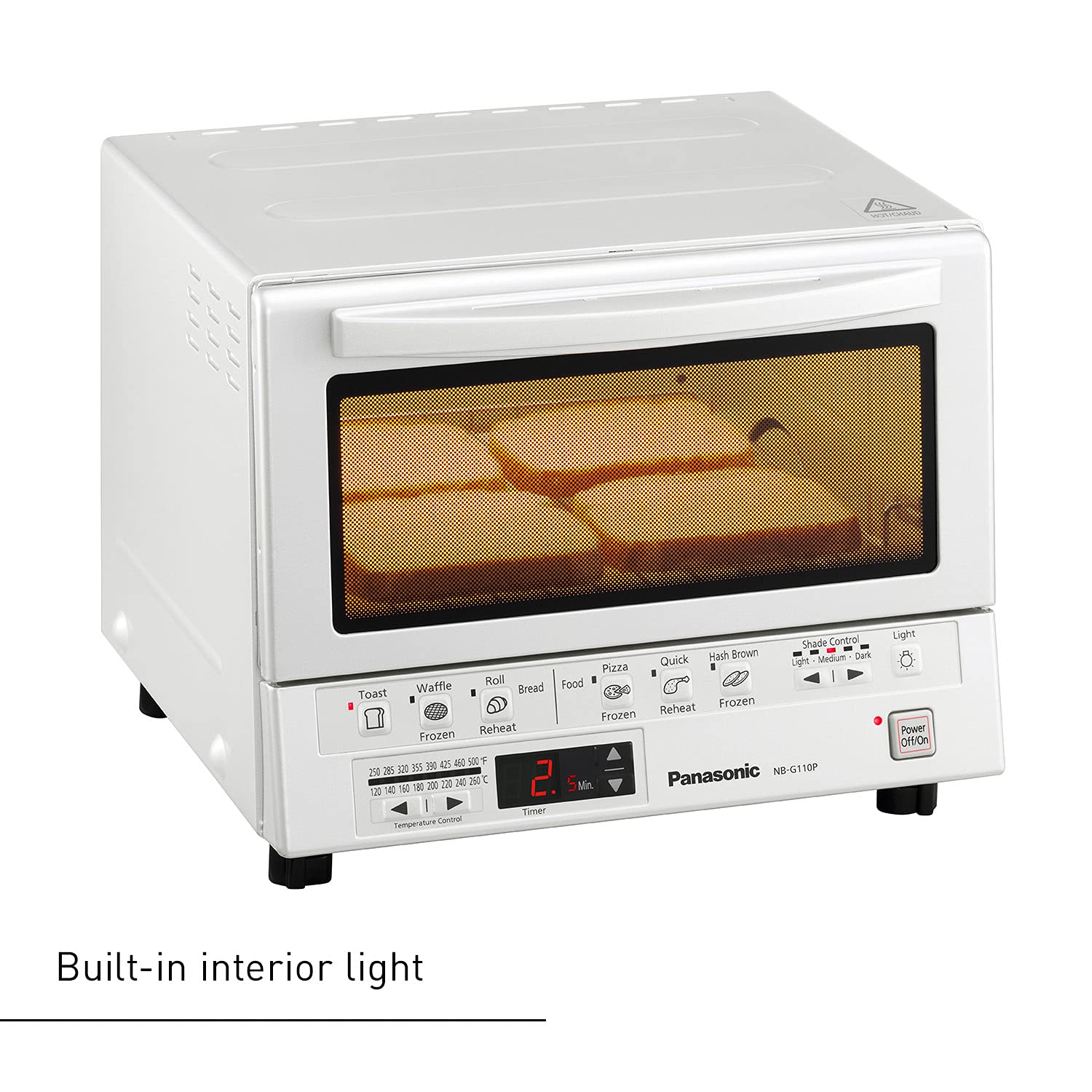 Panasonic FlashXpress Toaster Oven - 4-Slice Countertop Oven with Double Infrared Heating, 6 Auto Cook Functions & Precise Temp Control, 1300W (White, NB-G110-W) - Perfect for Baking, Broiling, Toasting & Reheating Meals in Small Kitchens, Dorms or Offices