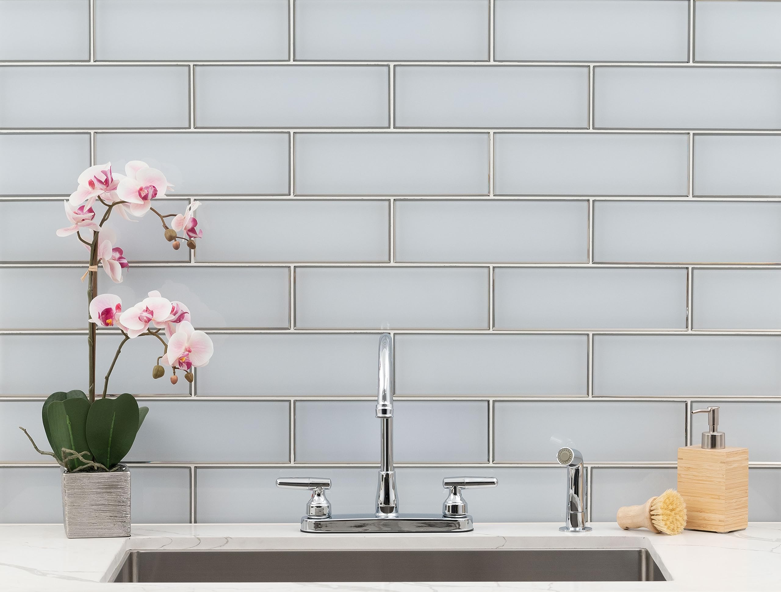 MSI Ice Bevel 4x12 Inch White Beveled Glass Subway Tile - Kitchen Backsplash, Bathroom & Shower Wall Tile - Cool White Mosaic for Modern Home Decor (Perfect for Kitchen Renovation, Bathroom Upgrade & Spa-like Shower Design)