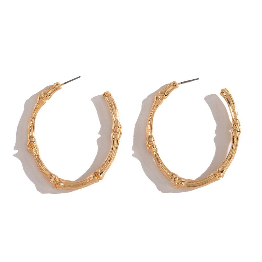 Large Thick Gold Bamboo Open Circle Hoop Earrings - Oval Chunky Brass Loop Dangle Earrings for Women | Perfect Gift for Birthday, Anniversary & Everyday Wear