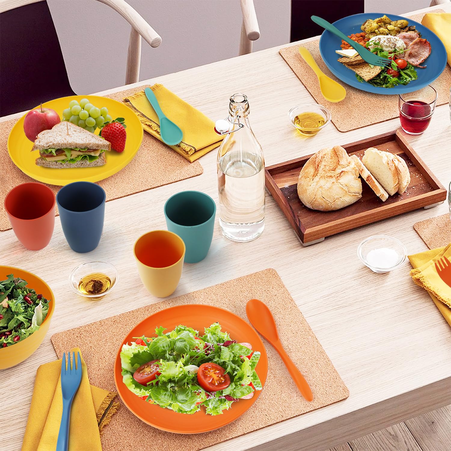 20-Piece Eco-Friendly Wheat Straw Dinnerware Set - Unbreakable Plates & Bowls, Reusable Plastic-Free Alternative - Microwave & Dishwasher Safe - Perfect for Camping, Picnics & Family Dinners (4-Person Set, Multicolor) - Ideal for Outdoor Adventures, Sustainable Living & Everyday Use