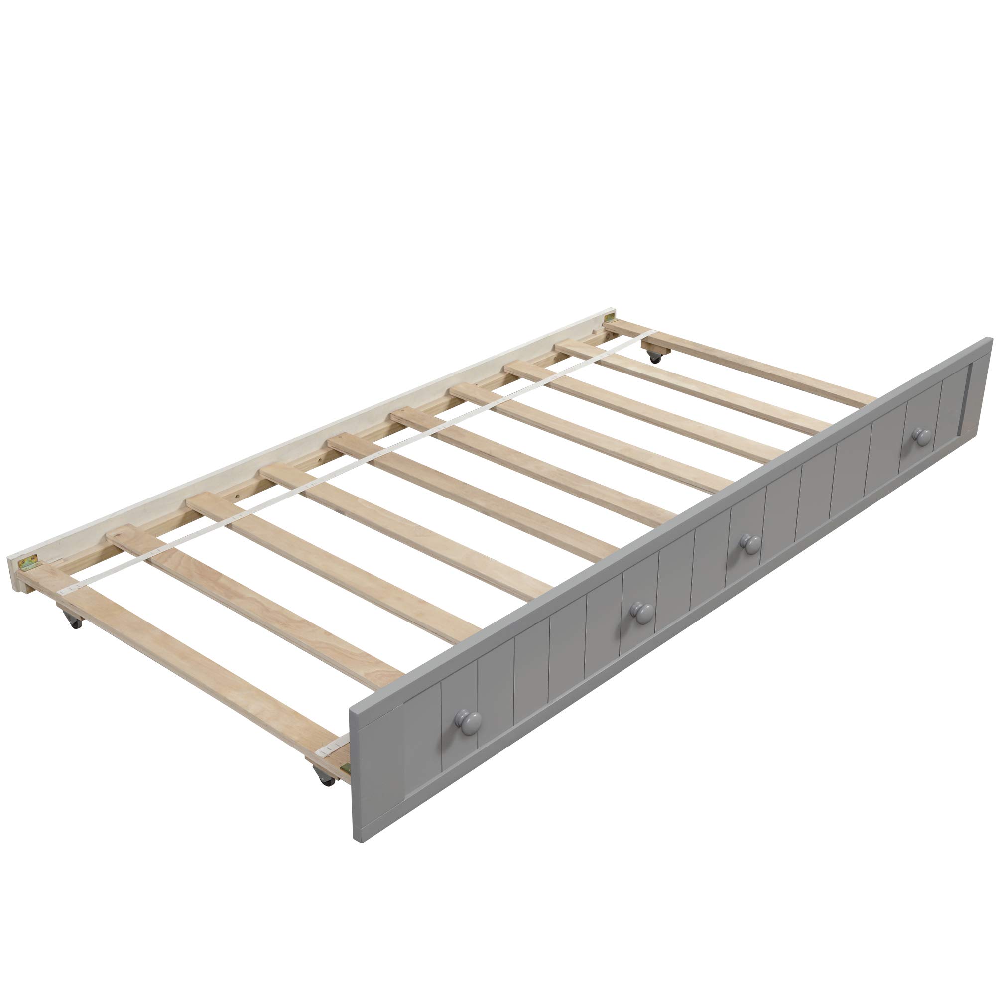 Triple Tree Twin Daybed Frame with Trundle - Solid Wood Platform Bed for Kids, Teens & Adults - 10-Slat Support - No Box Spring Needed - Gray - Perfect for Bedrooms, Guest Rooms & Small Spaces