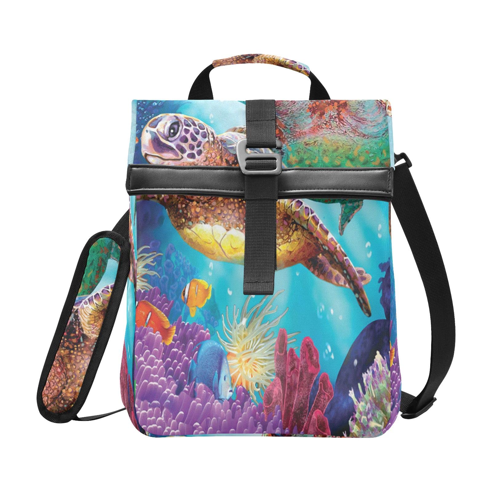 Insulated Lunch Bag for Women - Cute Watercolor Sea Turtle Design, Reusable Cooler Lunch Box with Adjustable Shoulder Strap for Work, Office, Travel, Picnic & Beach Outings