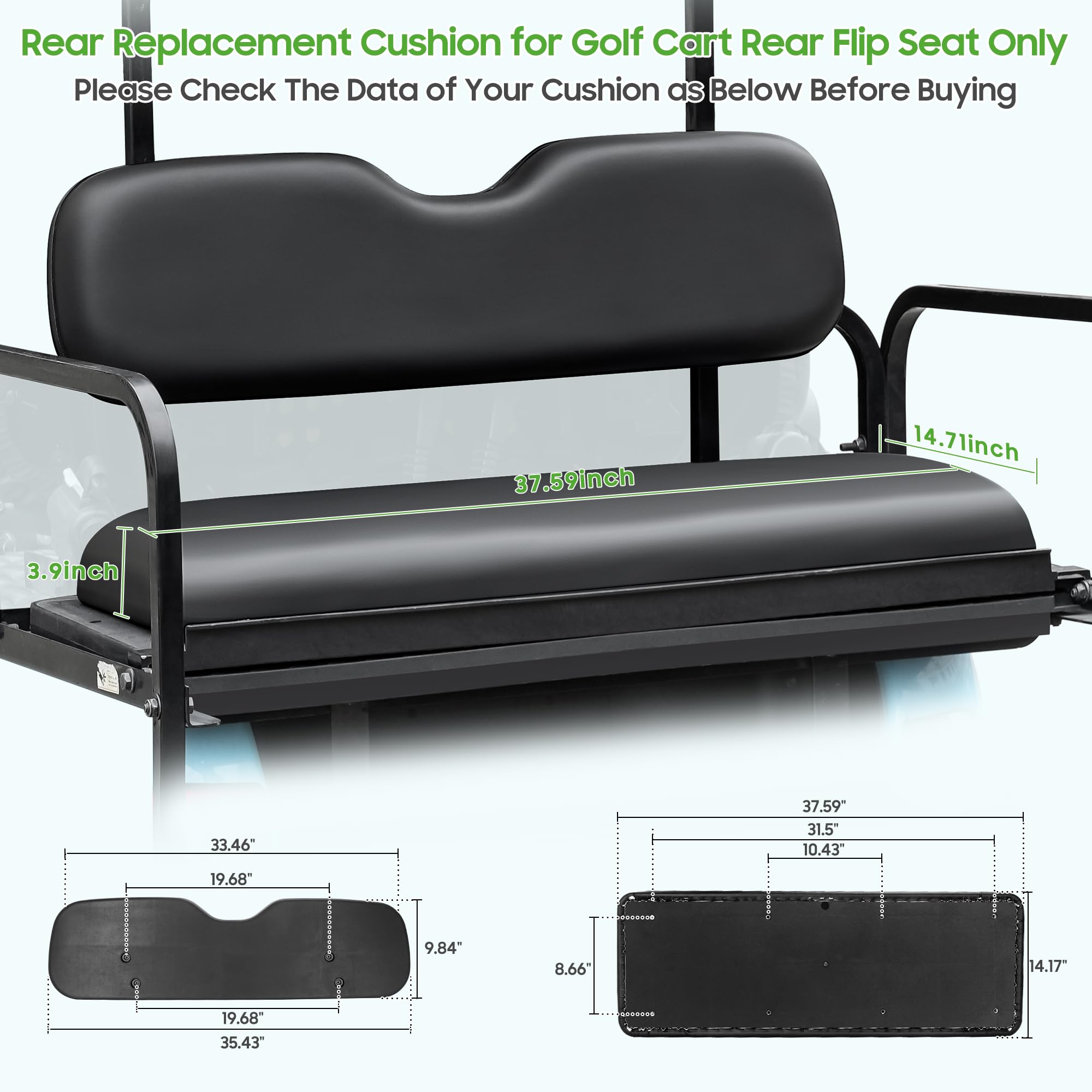 Universal 10L0L Replacement Rear Cushions for EZGO Club Car Yamaha Golf Carts - Black/Buff Back Seat Cushions for Flip Rear Seats - Perfect for Golf Course Rides, Resort Transport & Outdoor Leisure Activities