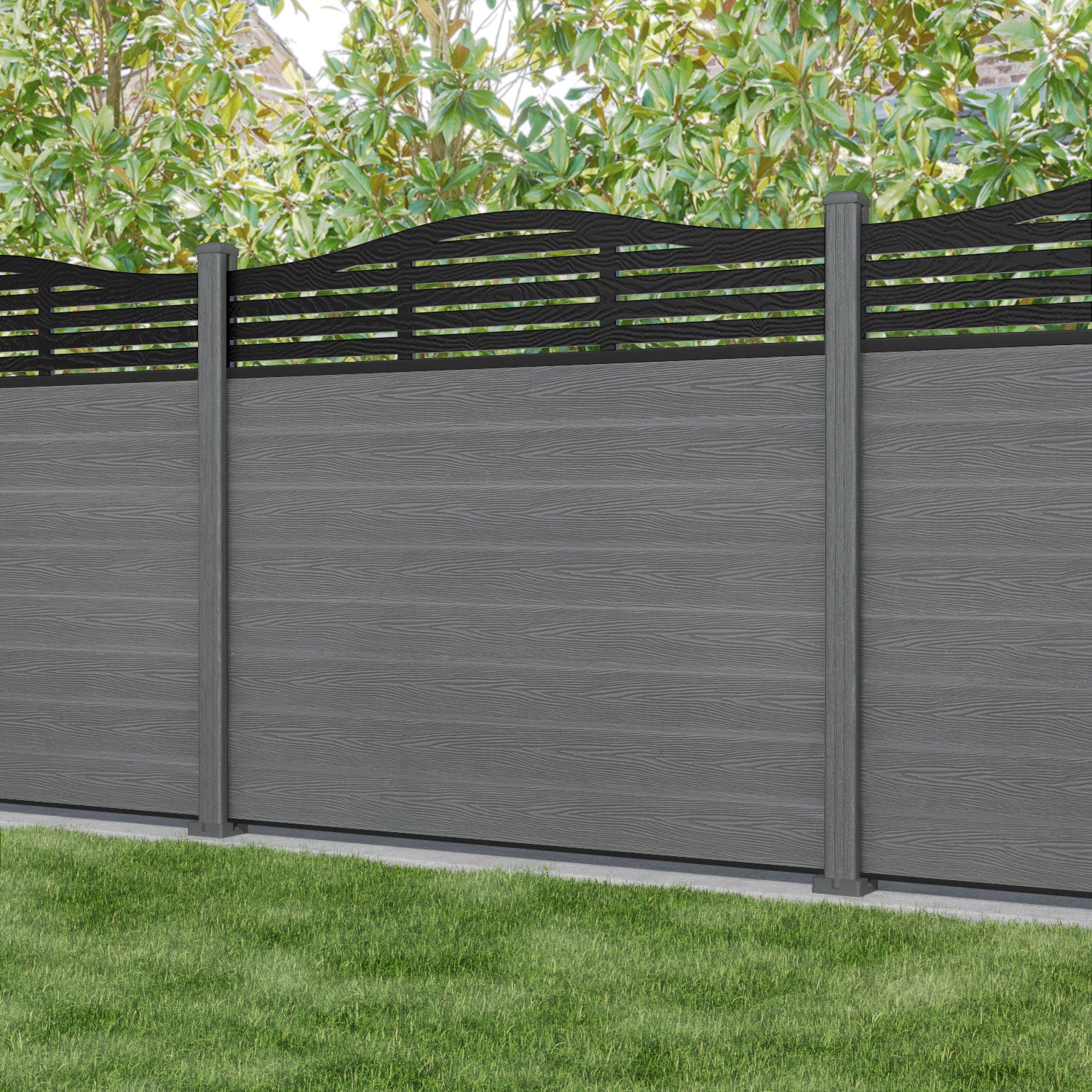 Classic Aspen Curved Top Composite Fence Panel - Mid Grey Color | Durable Outdoor Privacy Fence for Backyard, Garden & Pool Area