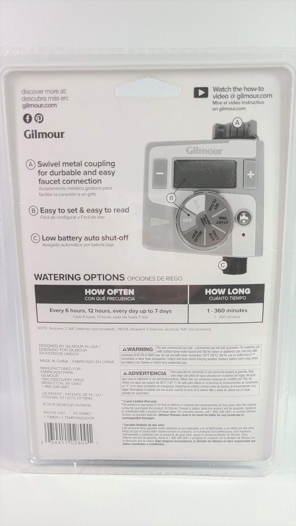 Gilmour 300GTS Single Outlet Outdoor Electric Timer for Garden, Lawn & Home Automation - Water Sprinkler & Appliance Control
