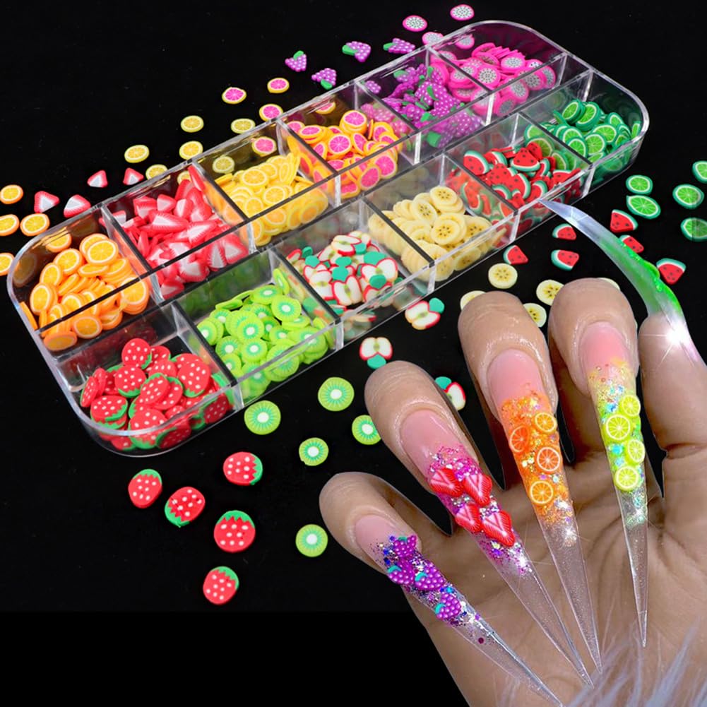 AKOAK 2 Boxes of Crystal Clay Strip Flowers & Fruit Slices - Apples, Strawberries, Watermelons for Nail Art, DIY Crafts, Scrapbooking & Home Decor (Perfect for Nail Salons, Party Decorations & Gift Making)