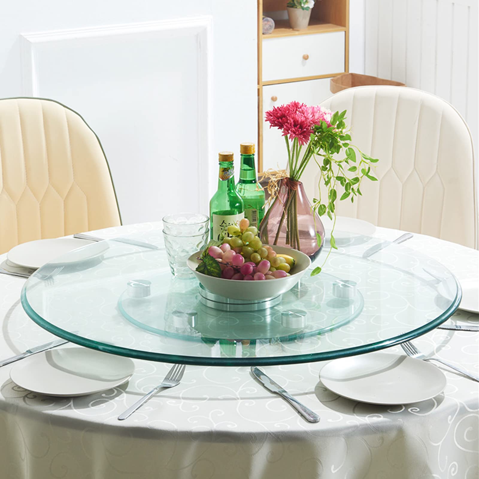 Large 40-Inch Glass Lazy Susan Turntable with Swivel Assist System - Round Rotating Serving Tray for Kitchen, Dining Table, Parties & Weddings - Perfect for Buffets, Entertaining Guests & Organizing Spices