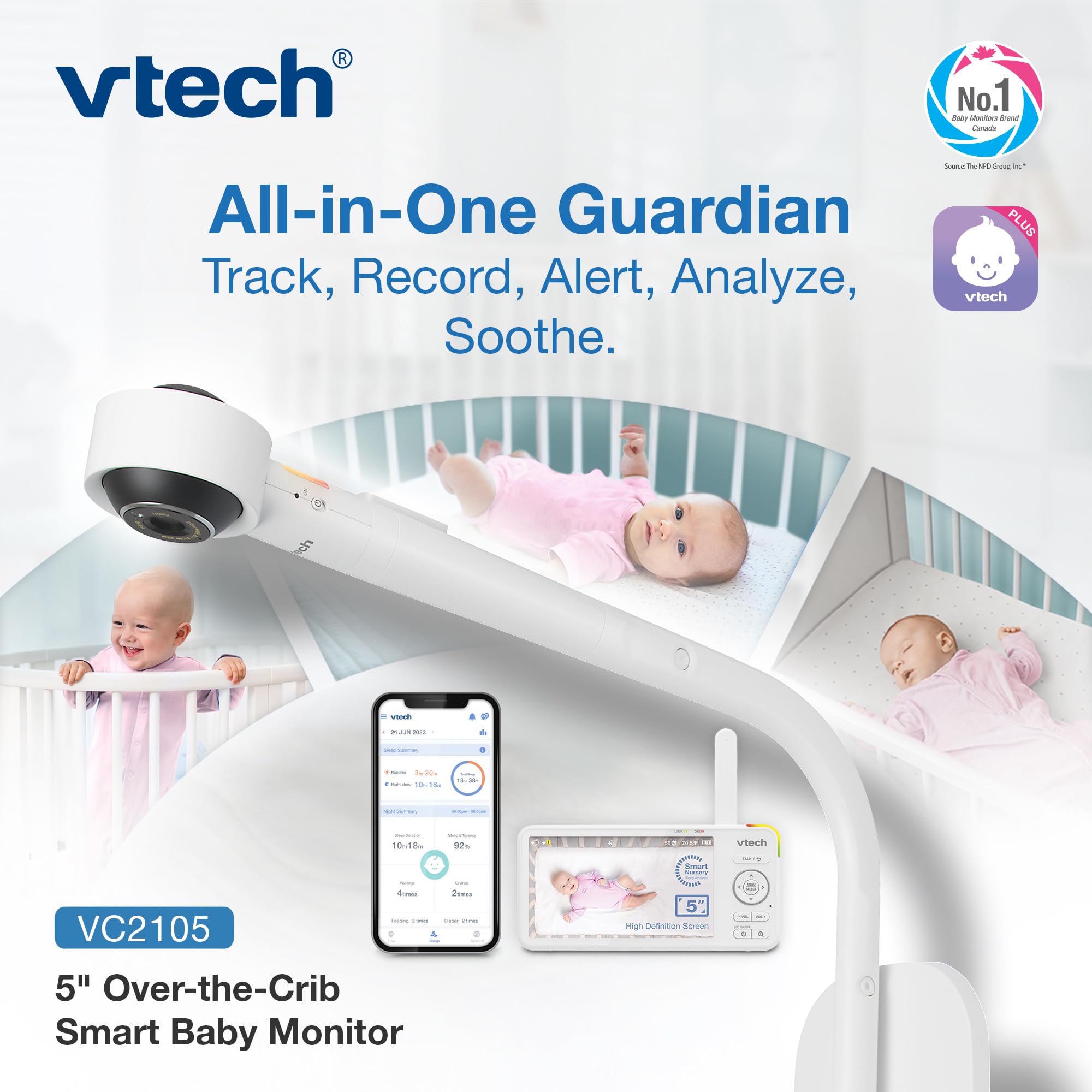 VTech VC2105 1080p FHD WiFi Smart Baby Monitor with 5