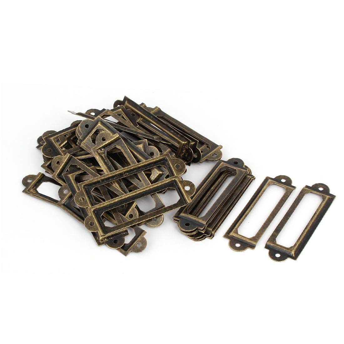 60mm x 17mm Bronze Tone Iron Tag Label Frame - 50pcs Set for Office Pharmacy Drawer Organization | Durable & Reliable Medicine Holder | Perfect for Medical Cabinets, First Aid Kits & Laboratory Storage