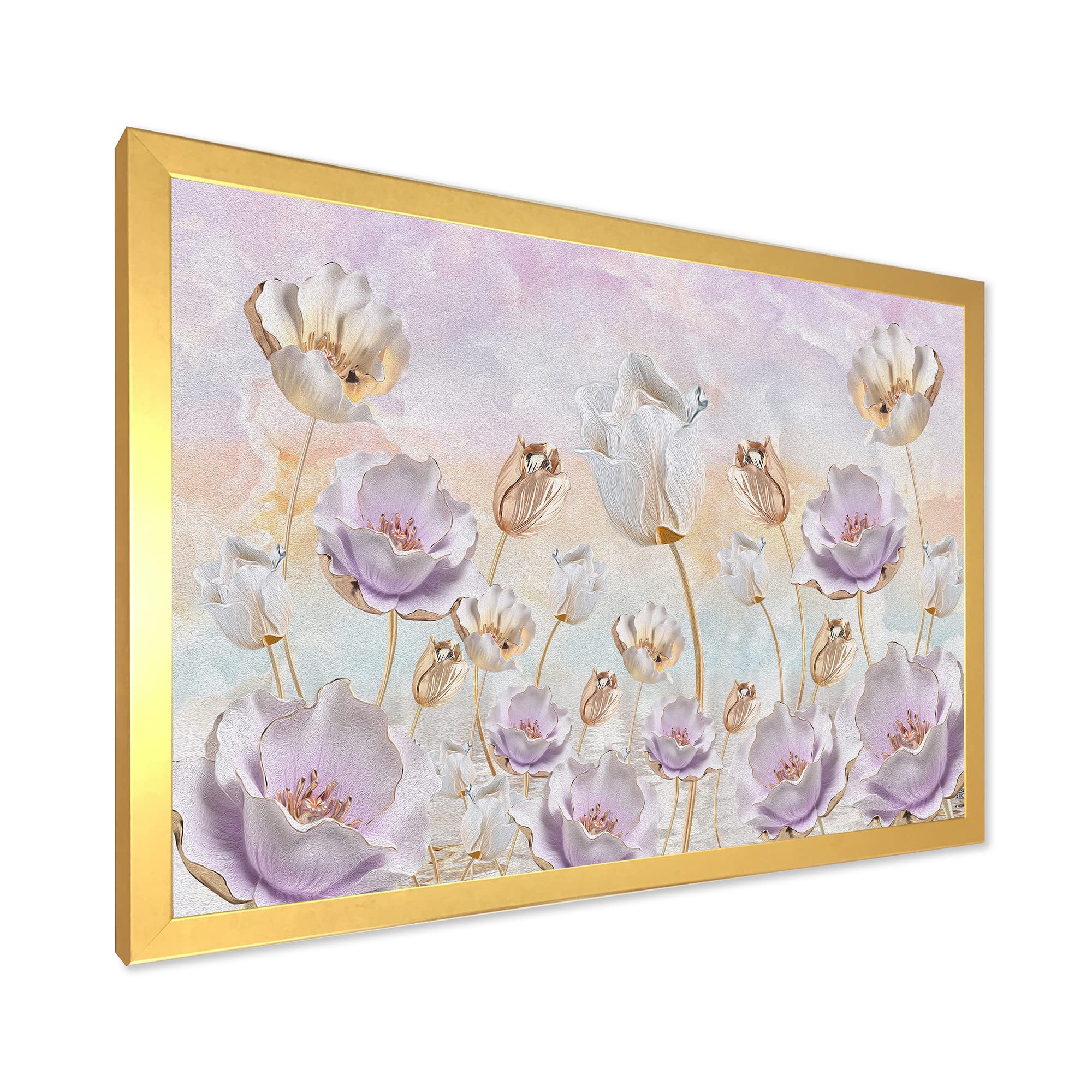 Pastel Tone Blossoming Flowers Traditional Framed Wall Art - Perfect for Living Room, Bedroom & Office Decor