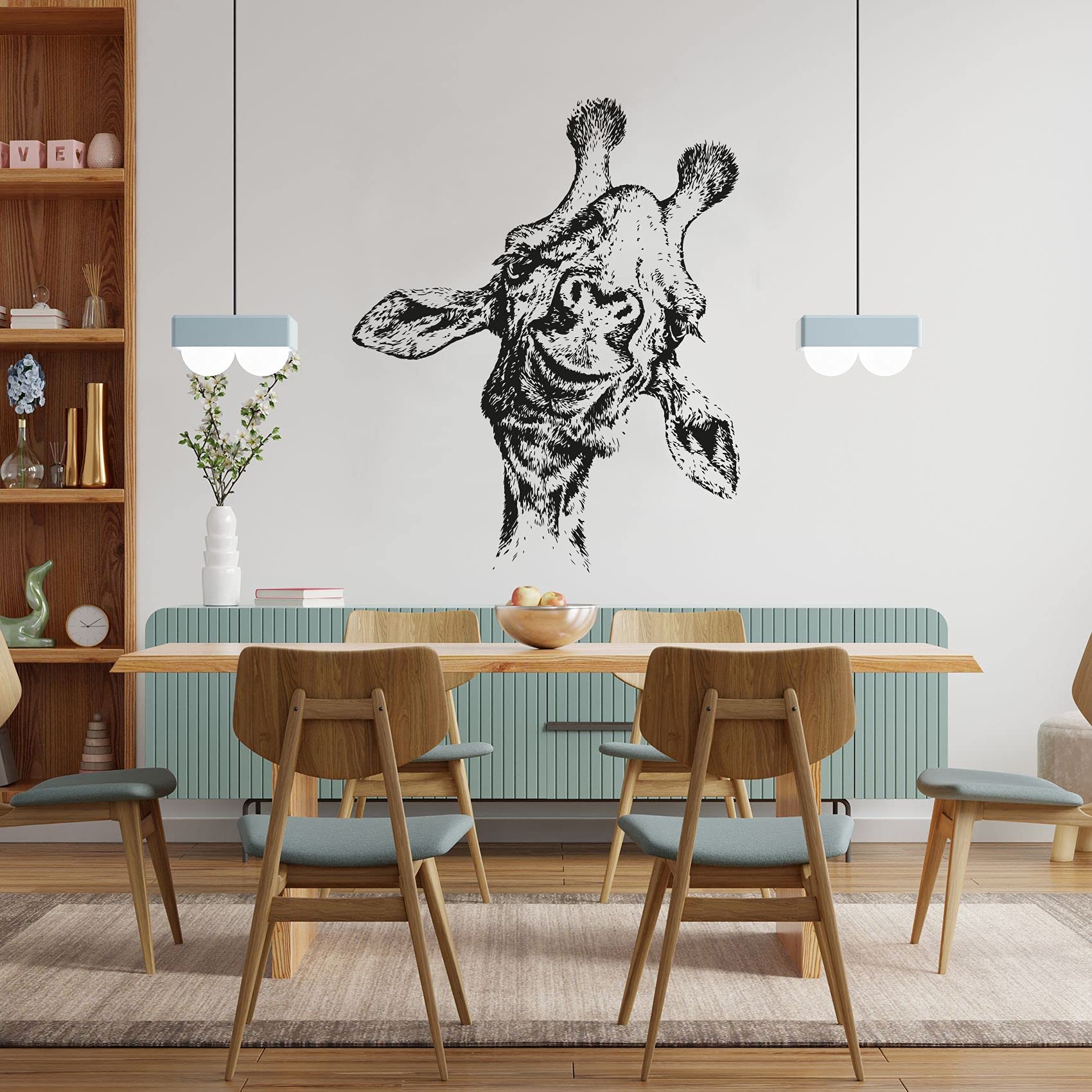 Giraffe Smiling Face Vinyl Wall Decal - Cute Animal Silhouette Cycling Design for Kids Room, Nursery, Study Room - Waterproof Removable Wall Sticker (30x22 inches) - Perfect for Boys & Girls Bedroom Decor, Playroom, Classroom Wall Art