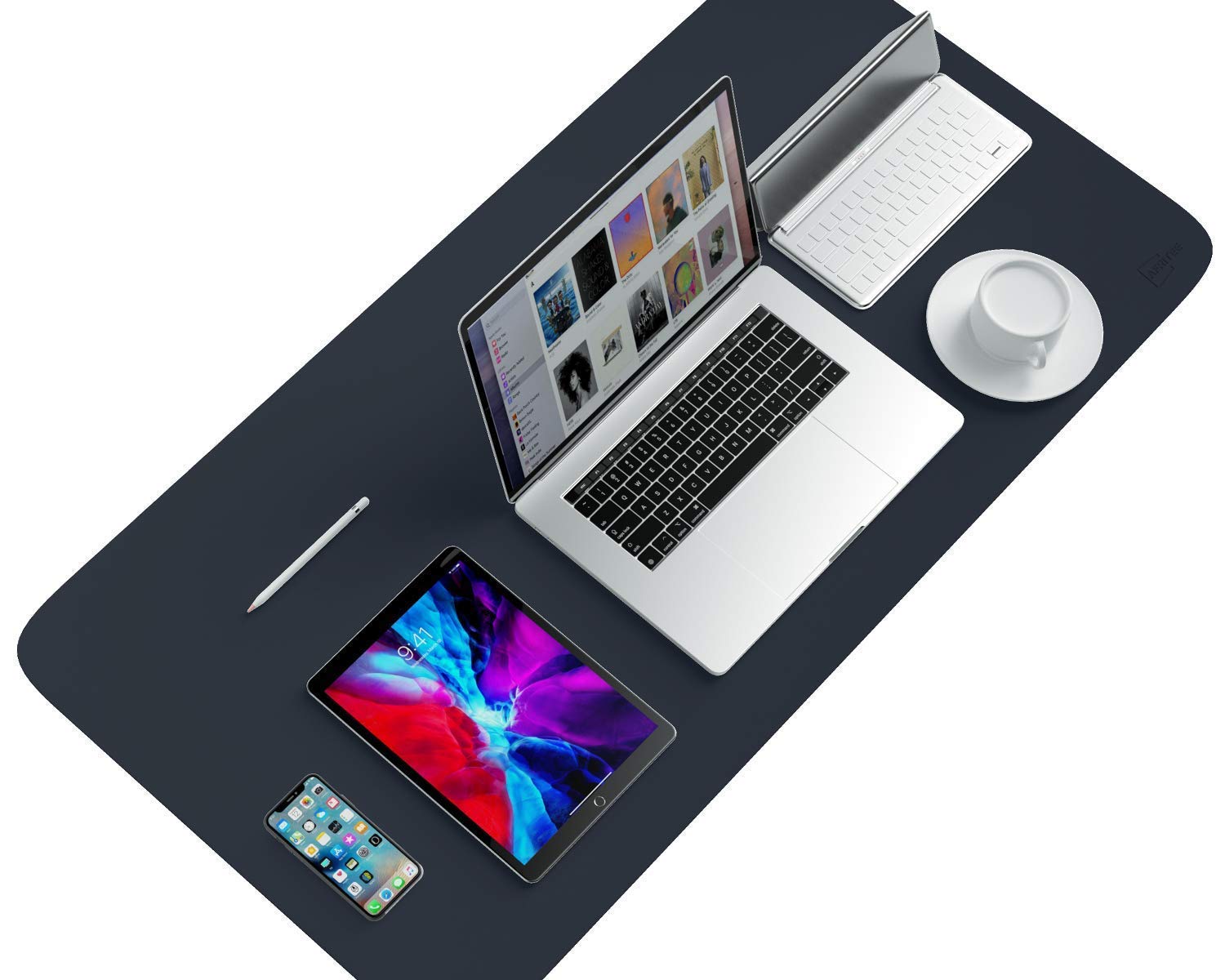 AFRITEE Desk Pad Protector Mat - Non-Slip Mouse Pad & Keyboard Mat for Office/Home, Grayish Blue/Silver & Navy Blue/Yellow - Perfect for Workstations, Gaming Setups & Home Offices
