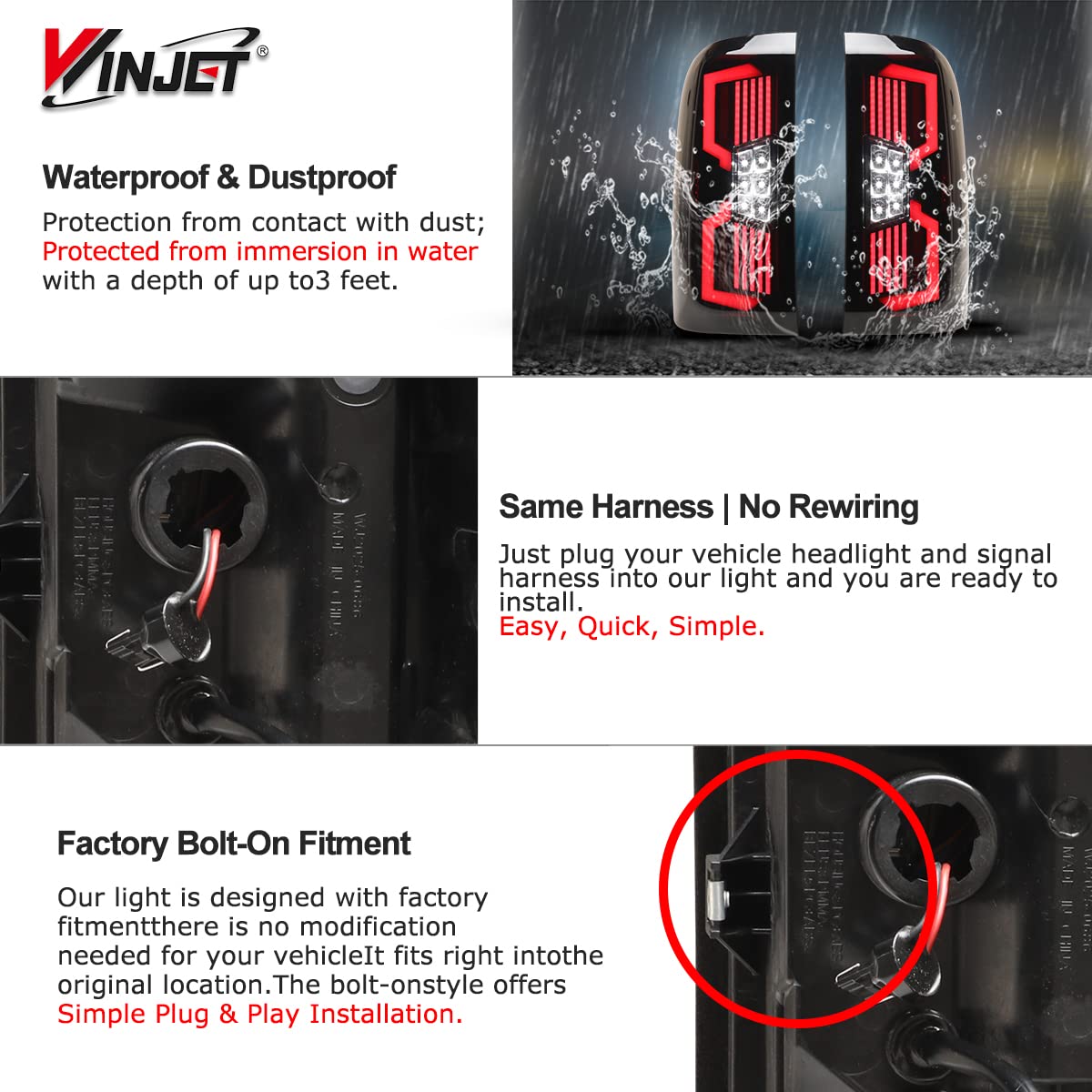 Winjet LED Tail Lights Assembly for 2014-2018 Chevy Silverado 1500 & 2015-2018 Silverado 2500/3500 HD - DRL LED Tail Lights with Sequential Turn Signals & Dynamic Brake Running Lights - Upgrade for Night Driving & Enhanced Safety