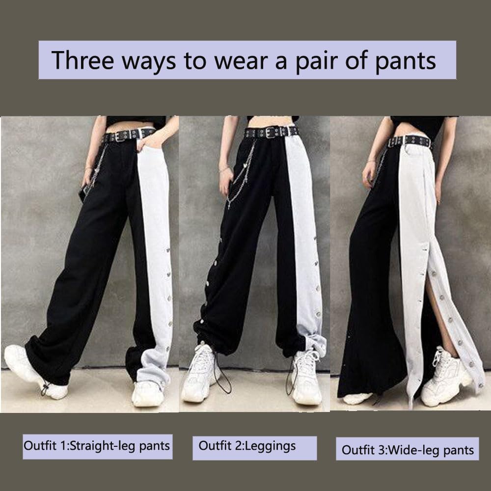 Gothic Pants for Women - High Waisted Straight Leg Trousers in Black & White | Harajuku Style Wide Leg Pants for Casual Wear, Street Fashion & Alternative Outfits