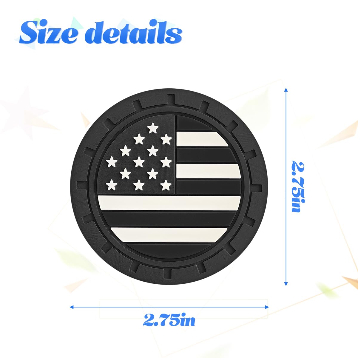 BESULEN 4-Pack American Flag Car Coasters - 2.75 Inch Universal Cup Holder Inserts, Non-Slip USA Flag Drink Mats for Vehicles - Durable Car Interior Accessories for Road Trips & Daily Commutes