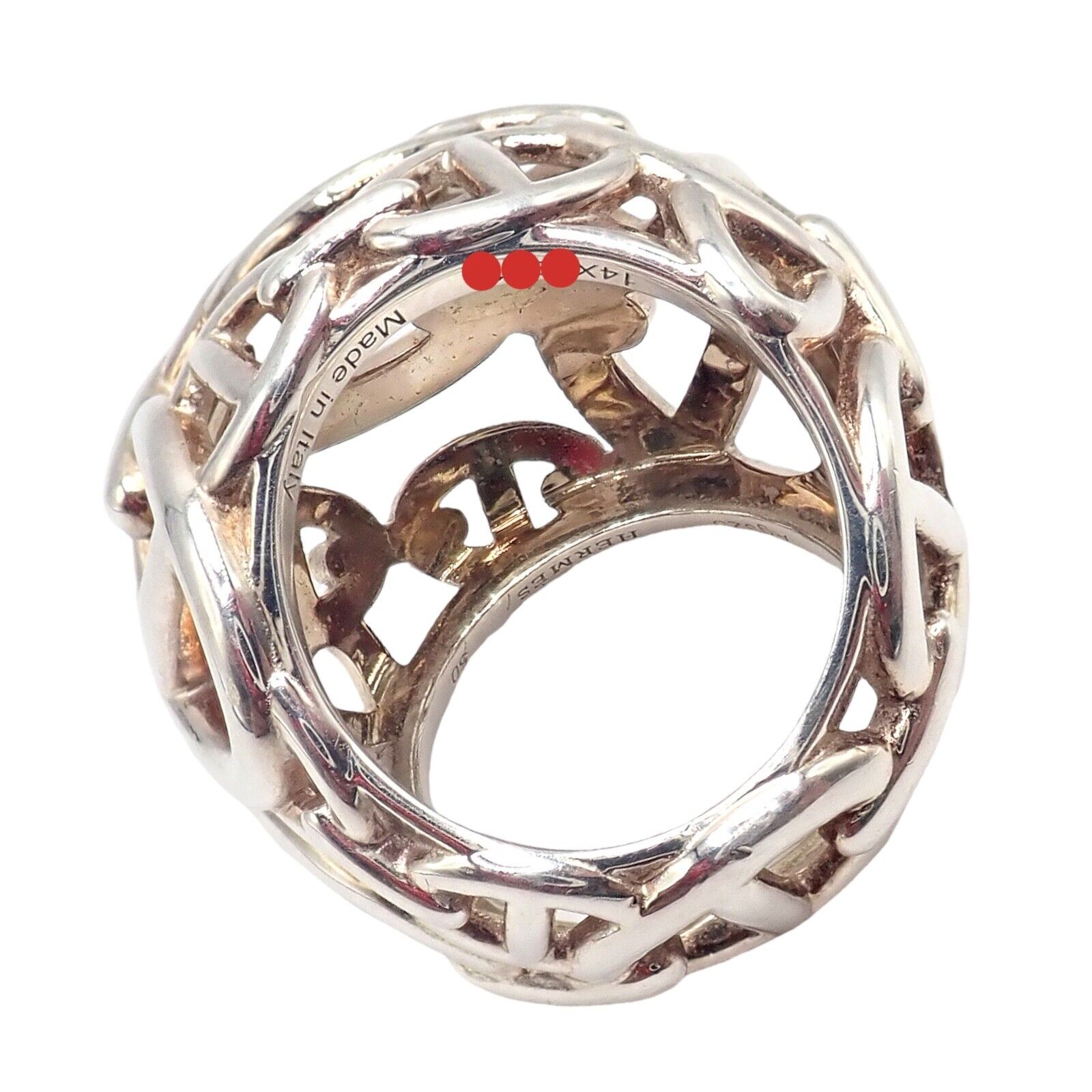 Authentic Hermes Sterling Silver Large Chaine D'anchre Dome Ring Size 4.5 - Luxury Jewelry for Women, Perfect for Parties, Weddings & Special Occasions
