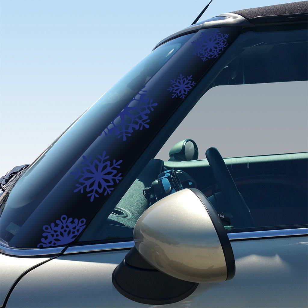 2nd Gen Mini Cooper R55 R56 R57 Artistic Reflection Snowflakes Pillar Vinyl Decals - Set of 2 - King Blue - Custom Car Stickers for Winter & Holiday Decor - Perfect for Christmas, Snow Season & Auto Accessories