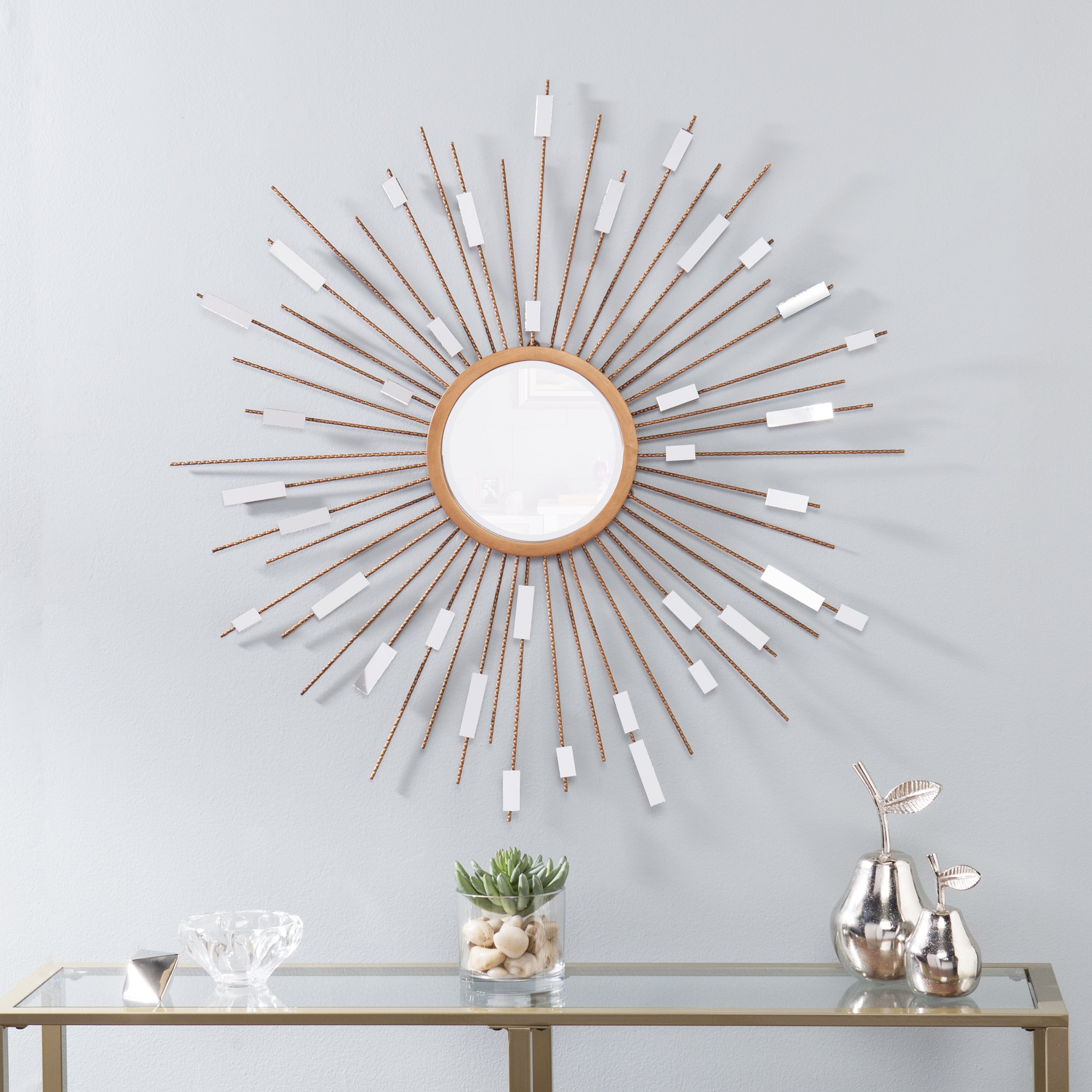 Southern Enterprises SEI Furniture Starburst Mirrored Wall Sculpture - Art Deco Sunburst Wall Decor - Modern Mirror Wall Art for Living Room, Bedroom & Entryway Décor