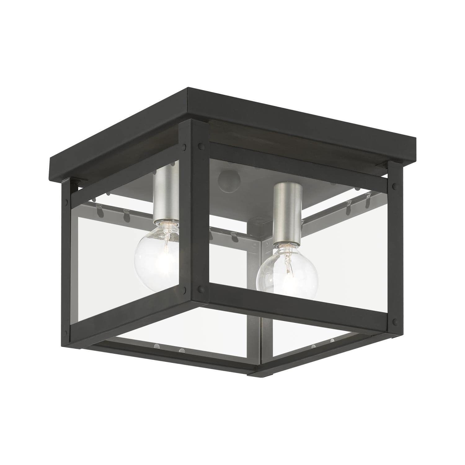 Livex Lighting 4031-04 Milford Square Flush Mount Ceiling Light - Black with Brushed Nickel Finish Candles - Perfect for Bedroom, Hallway & Entryway Lighting