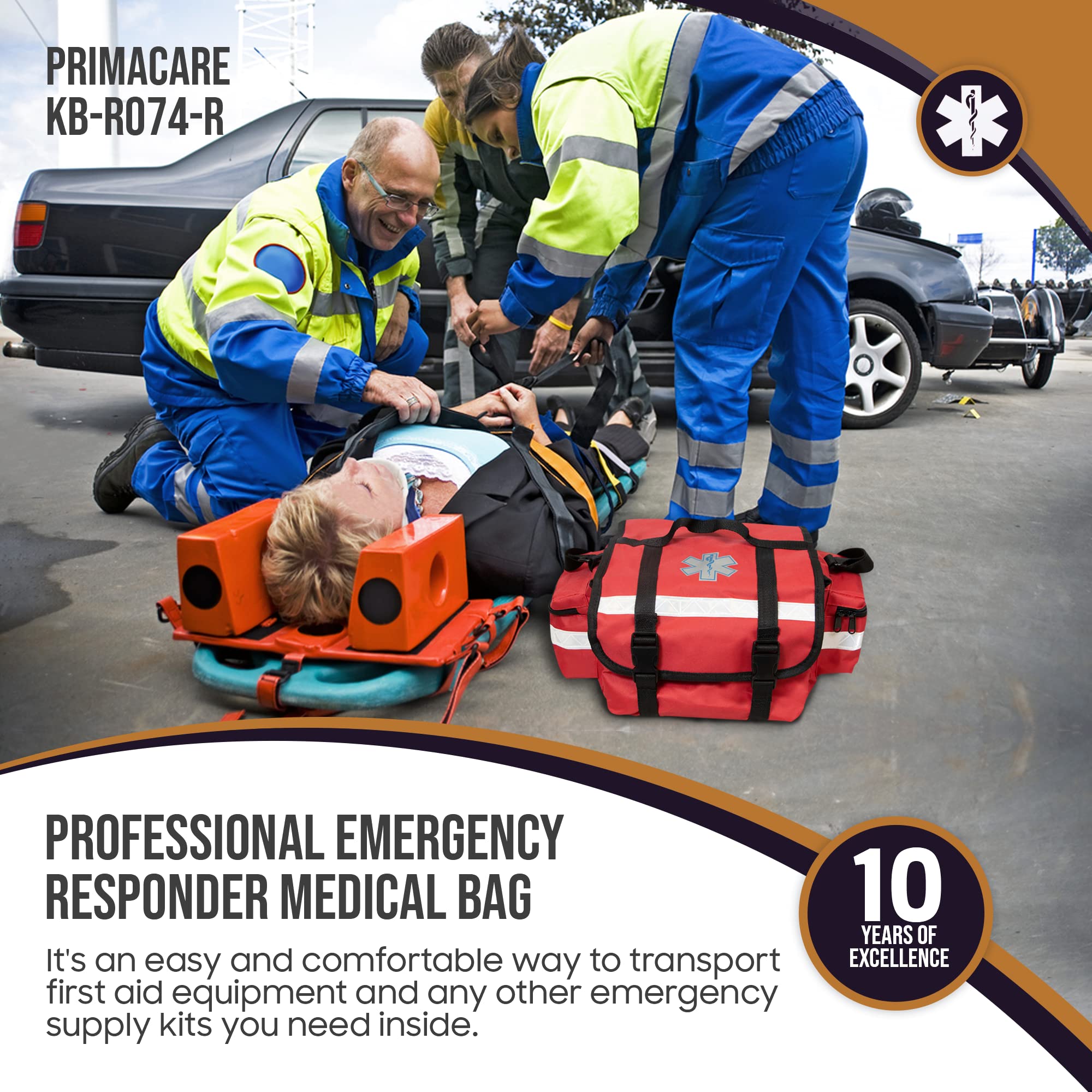 Primacare CSKB-RO74-R Case of 12 First Responder Trauma Bags, 17x9x7 Inch Emergency Medical Kit with Multiple Compartments - Ideal for EMTs, Paramedics & First Aid Responders in Hospitals, Ambulances & Disaster Relief Scenarios