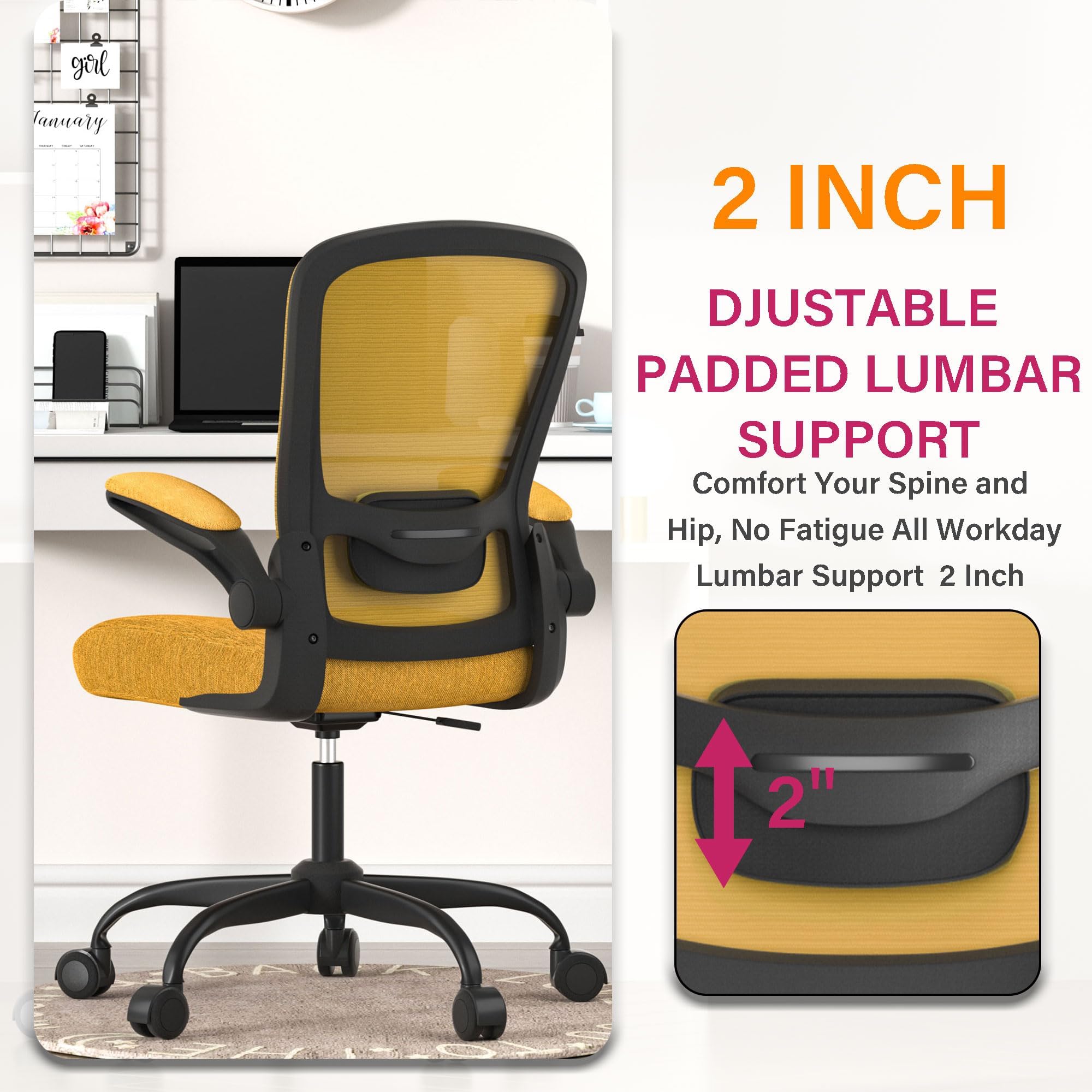 Ergonomic Office Chair with Adjustable Lumbar Support & Flip-Up Armrests - High Back Mesh Computer Desk Chair, BIFMA Certified Executive Chair for Home Office - Perfect for Long Work Hours & Remote Work Setup