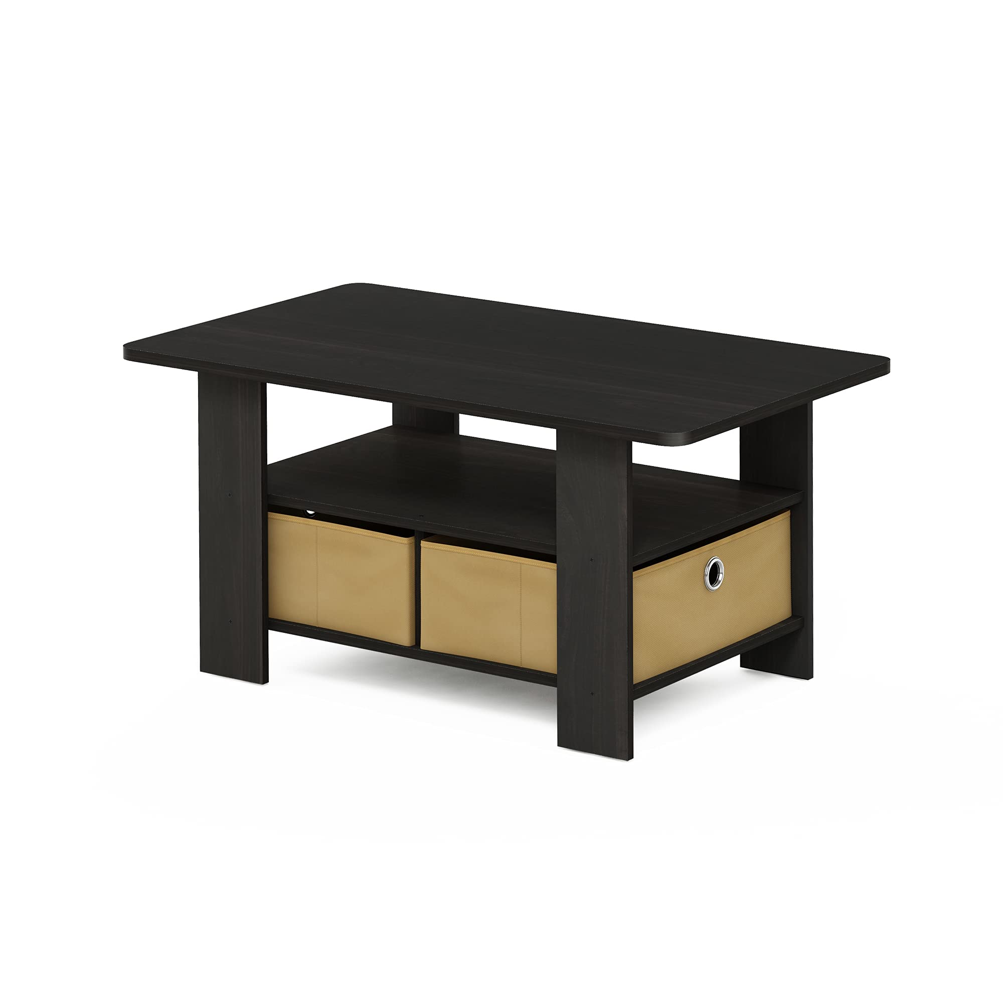Furinno Andrey Coffee Table with Storage Bin Drawer - Dark Espresso/Brown Finish - Perfect for Living Room, Dorm & Small Spaces