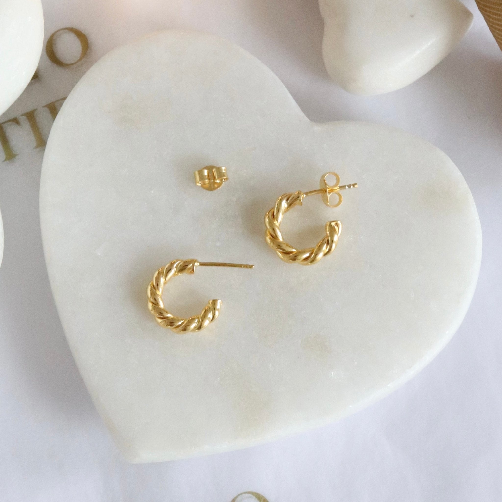 FRAICHE Mini Twisted Cylinder Hoops Earrings in Gold - Elegant & Trendy Jewelry for Women, Perfect for Everyday Wear & Special Occasions