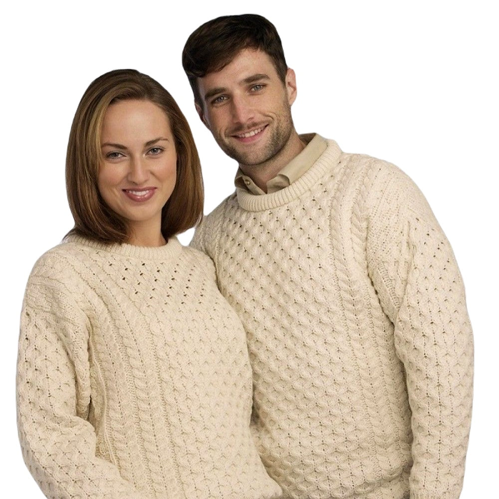 Classic Aran Fisherman Sweater for Men & Women - 100% Wool Irish Knit Pullover (3 Color Options) | Perfect for Winter, Fall & Outdoor Activities