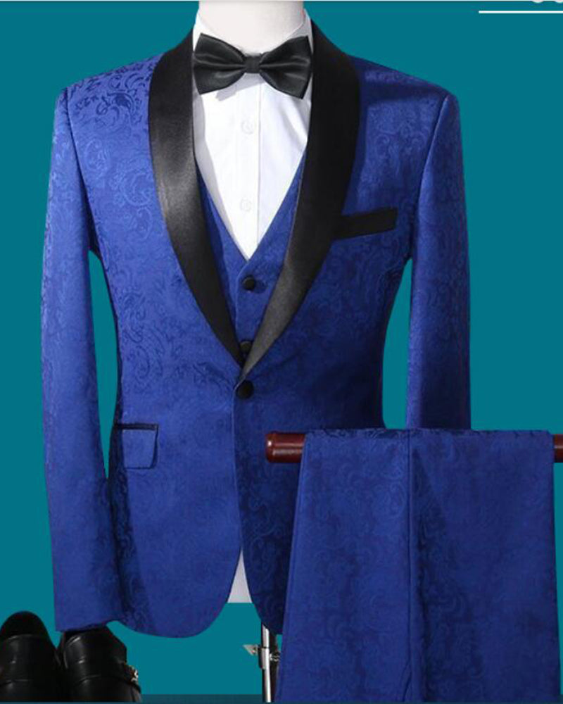 Royal Blue Jacquard Pattern Tuxedo Suit for Men - 3 Piece Wedding & Prom Suit (CB08164) - Perfect for Formal Events, Evening Galas & Special Occasions