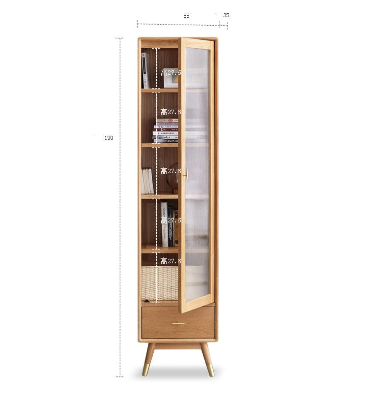Solid Oak Wood Narrow Bookcase with Doors - Stylish Storage for Books, Decor & Small Spaces | Perfect for Living Room, Office or Bedroom Organization