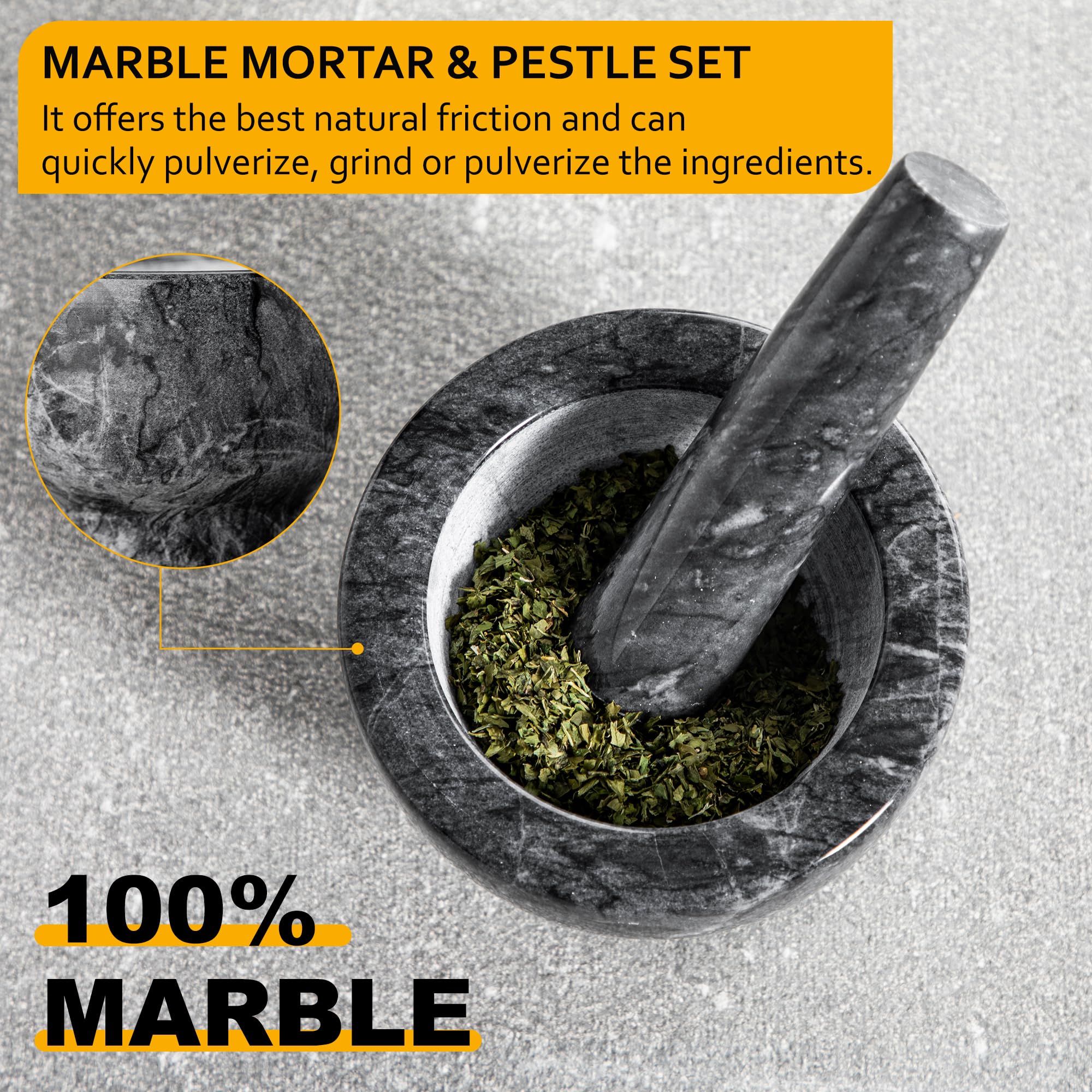 Velaze Marble Mortar and Pestle Set - 5.1 Inch Natural Stone Spice Grinder & Crusher for Herbs, Pills, Pesto - 1.25-Cup Capacity Heavy Duty Kitchen Tool for Grinding, Mixing & Crushing - Perfect for Cooking, Baking & Herbal Remedies