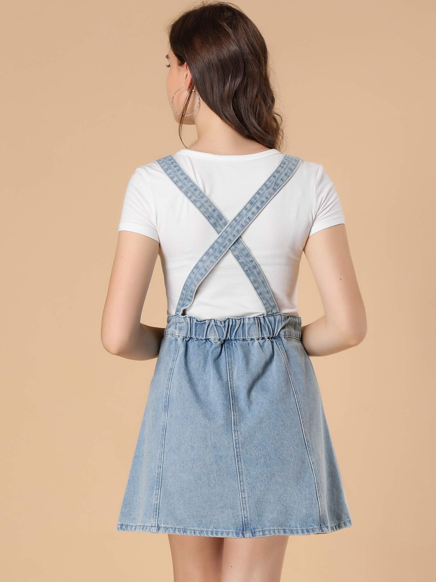 Allegra K Women's Denim Skirt with Adjustable Straps - Vintage Washed Mini Jean Skirt Overalls for Casual Outfits & Summer Fashion