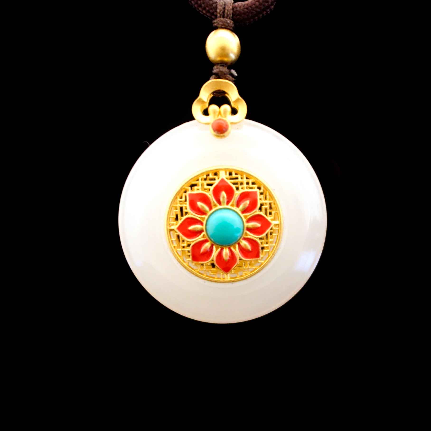 24K Gold Plated Nephrite Jade Pendant Necklace for Women - Elegant Enameled Jewelry Gift for Birthday, Anniversary & Special Occasions