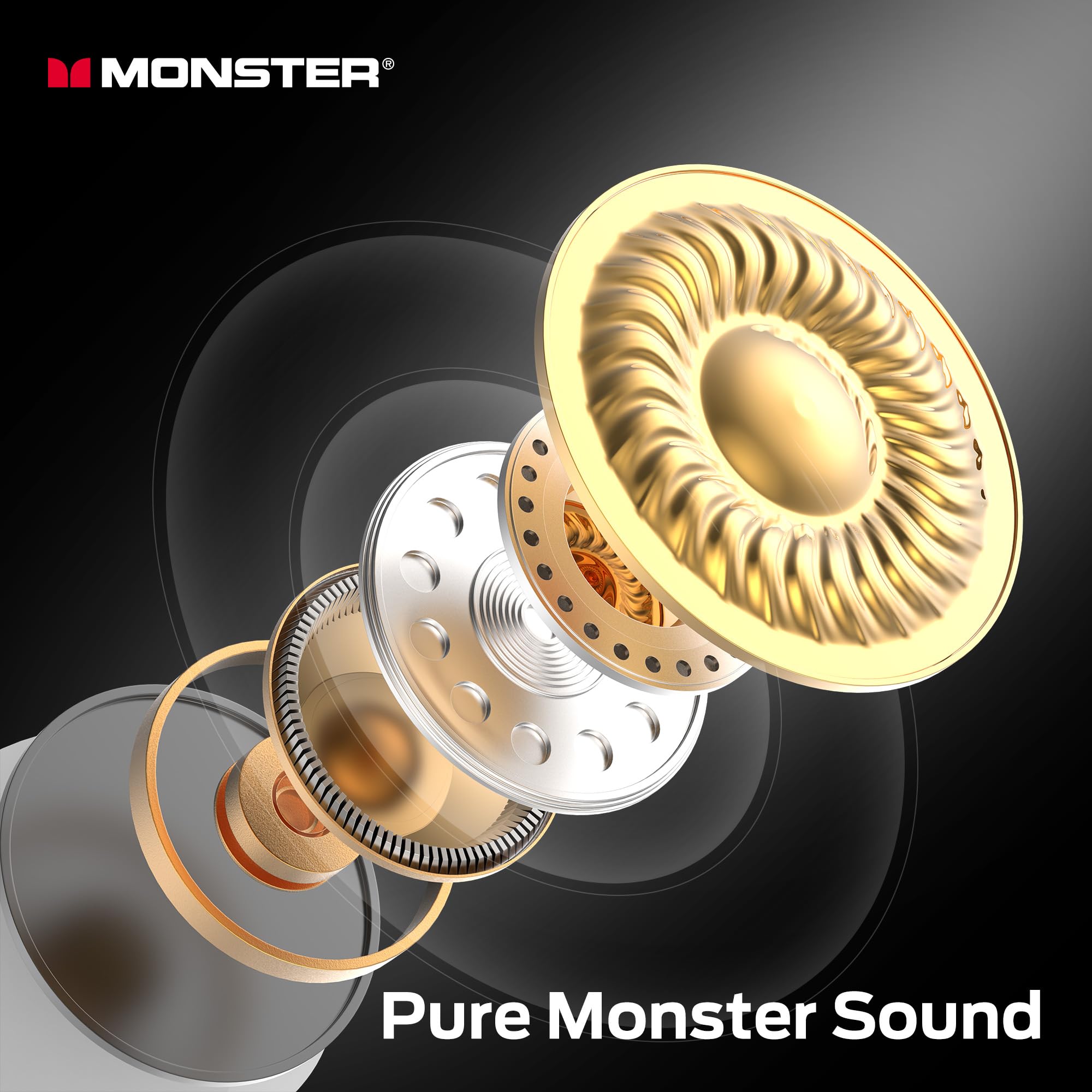Monster Open AC601 Wireless Earbuds Bluetooth 5.0 with Noise Cancellation - 30H Playtime, IPX5 Waterproof, HD Sound for Gym, Running & Travel