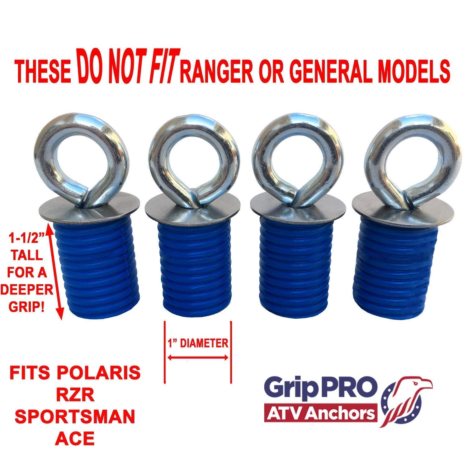 GripPRO ATV Tie Down Anchors Kit - 4 Knob & 4 Twist Lock Anchors for Polaris RZR & Sportsman (Not for Ranger/General) - Secure Your ATV for Transport & Storage